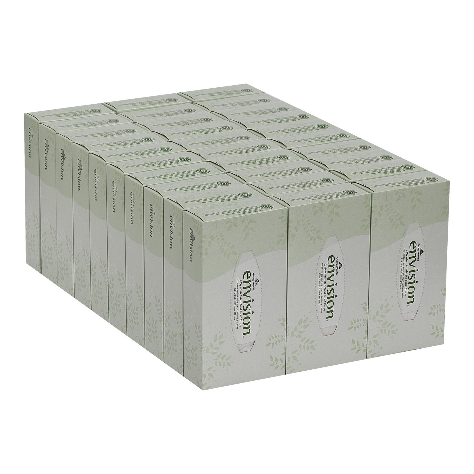 Envision 2-Ply Facial Tissue Flat Box 100 Count 30 Packs 3000 Total
