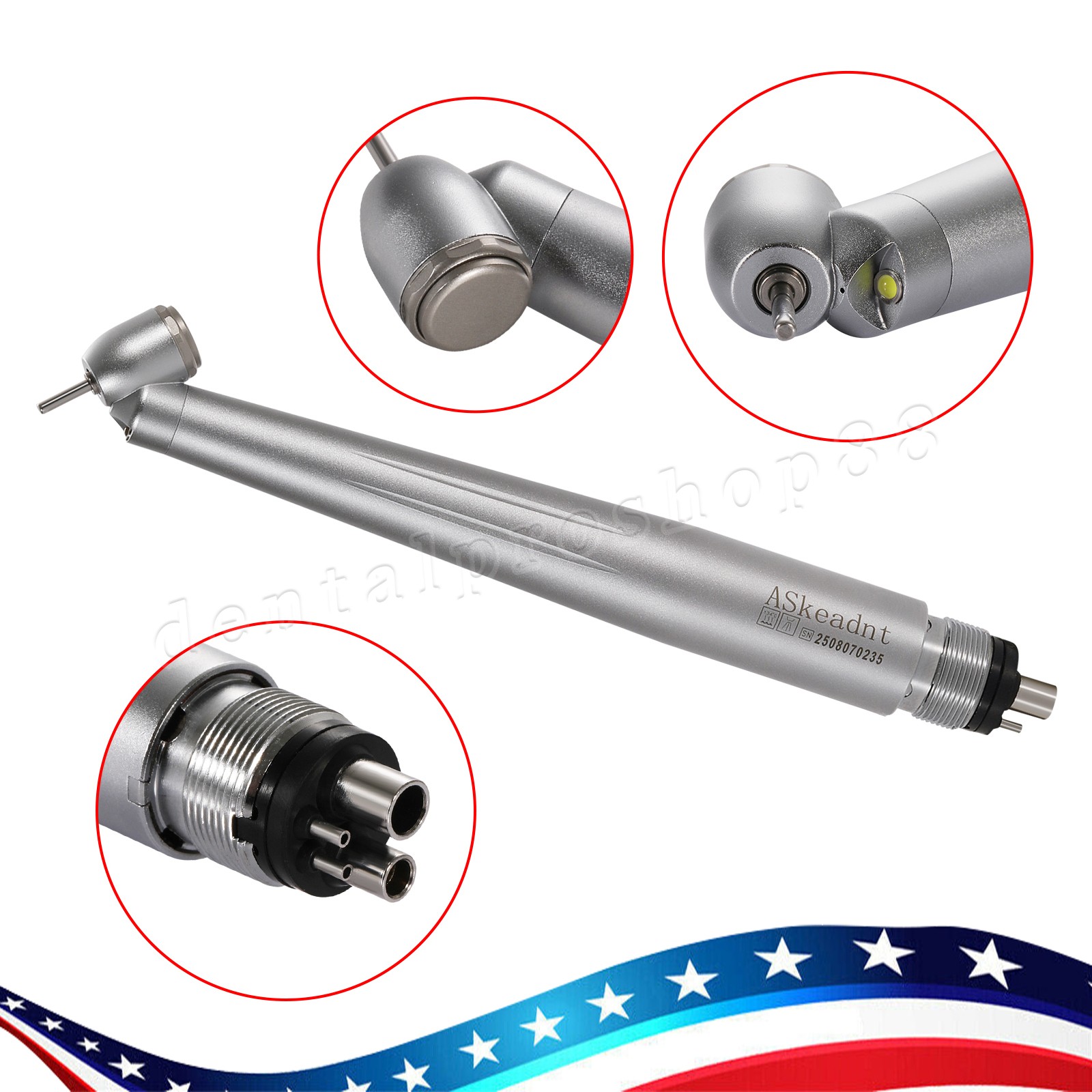 Dental 45 Degree Surgical LED High Speed Handpiece 4 Hole Single water Spray