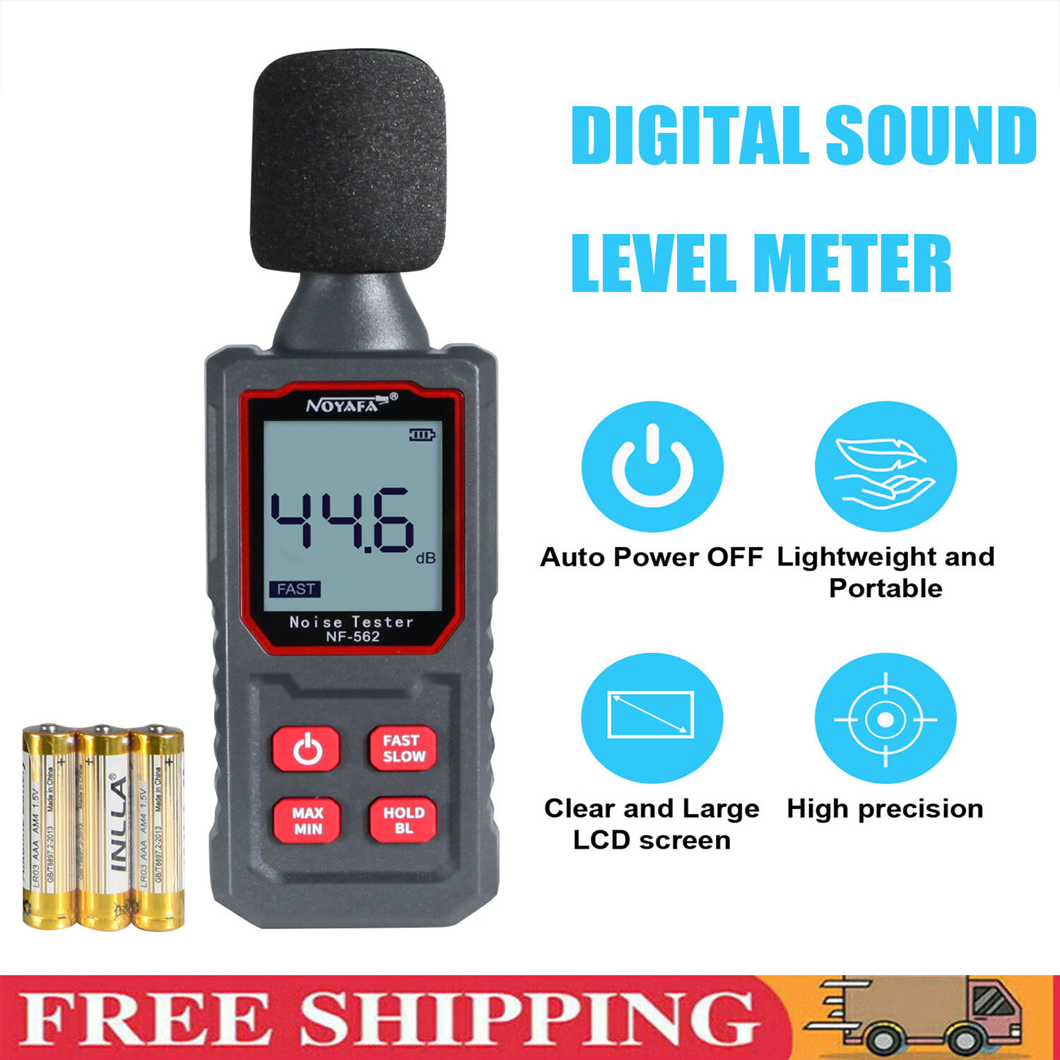 Decibel Meter, Portable Digital Noise Meter 30-130dB Sound Monitoring Tester