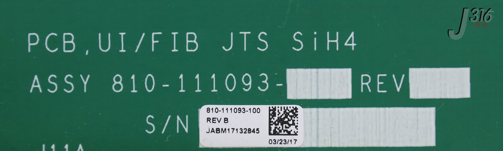 24852 LAM RESEARCH PCB, UI/FIB JTS SIH4 W/ NODE BD TYPE 24 810-111093-100
