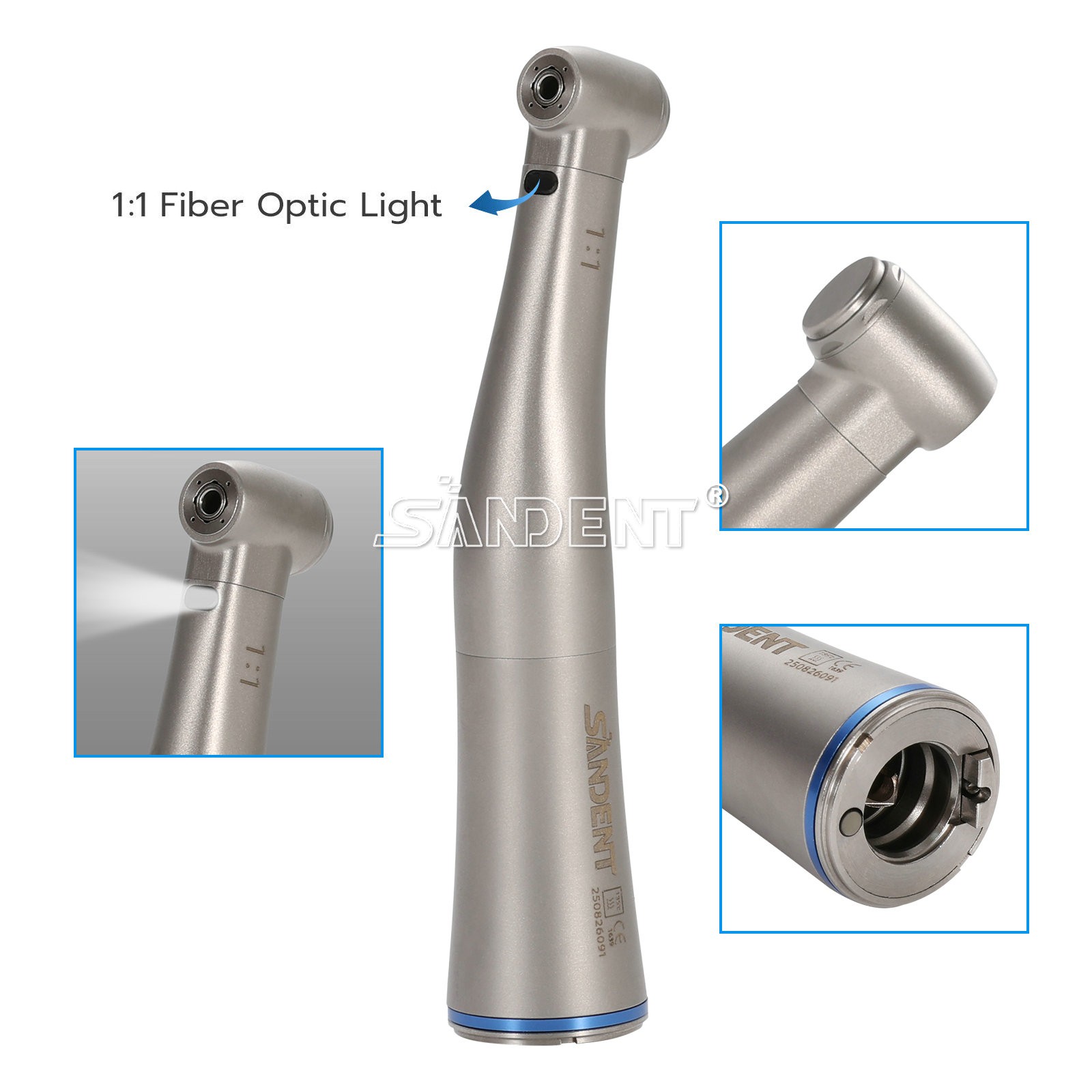 Dental 1:1 Fiber Optic LED Contra Angle Handpiece 4 Spray Push Button fit NSK po