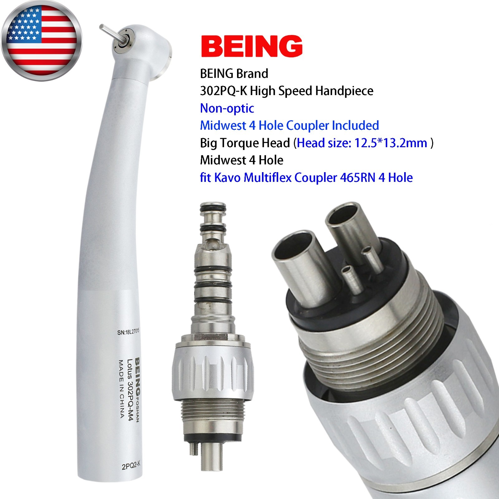 BEING High Speed Handpiece Fiber Optic Surgical 45° Angle KaVo Multiflex Coupler