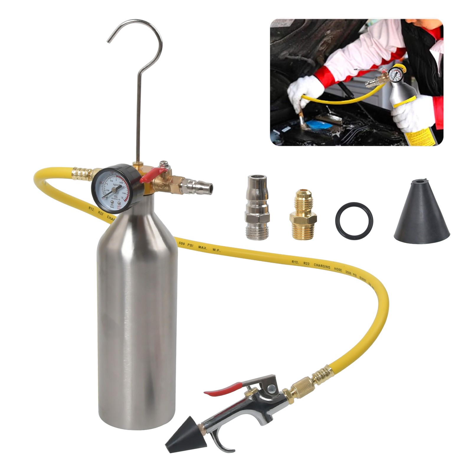 A/C AC Air Conditioner System Flush Canister Gun Tool Kit For R134 R12 R22 R404