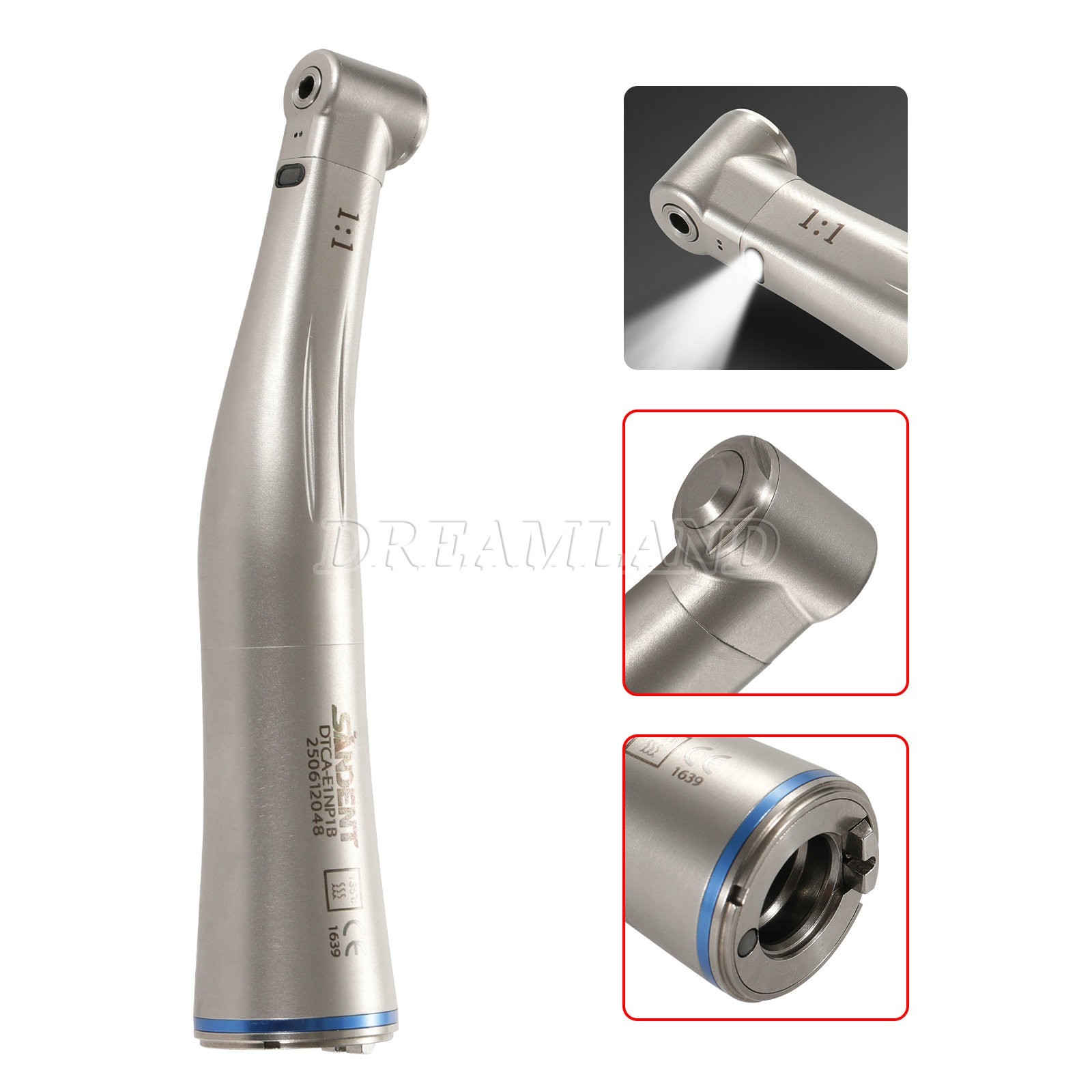 Dental 1:1 LED Light Fiber Optic Contra Angle Handpiece Fit E-type Motor DT us