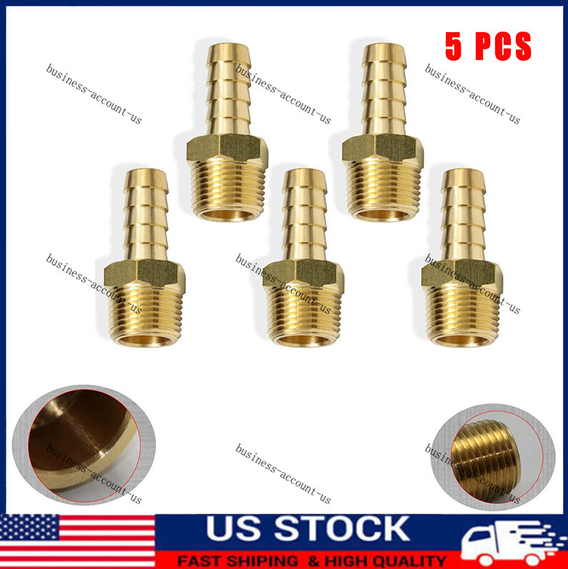 5pcs 3/8″ HOSE BARB X 3/8″ MALE NPT Brass Gas Fuel Water Air Fitting Universal