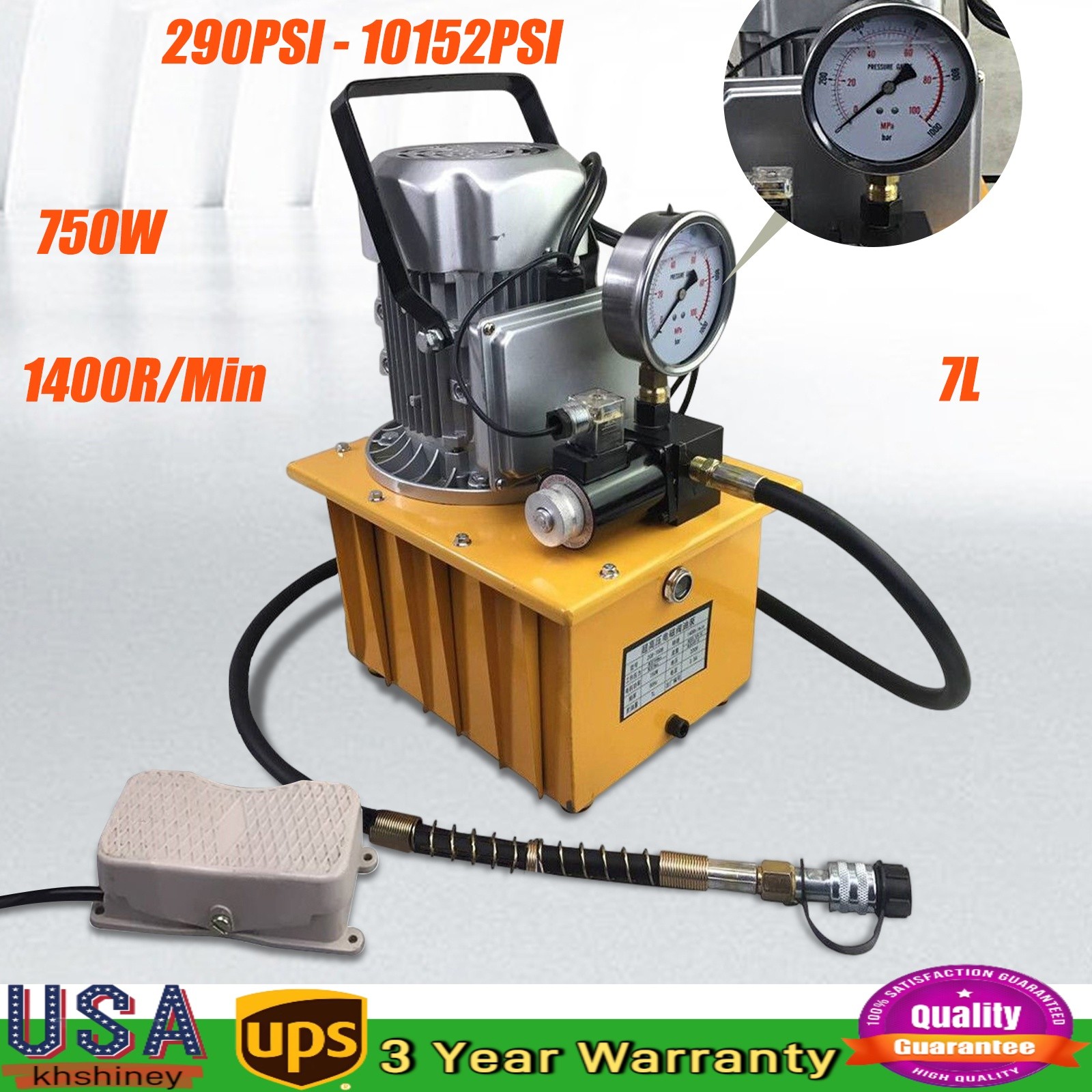 Electric Driven Hydraulic Pump Pedal Single Acting Solenoid Valve 110V 10000psi