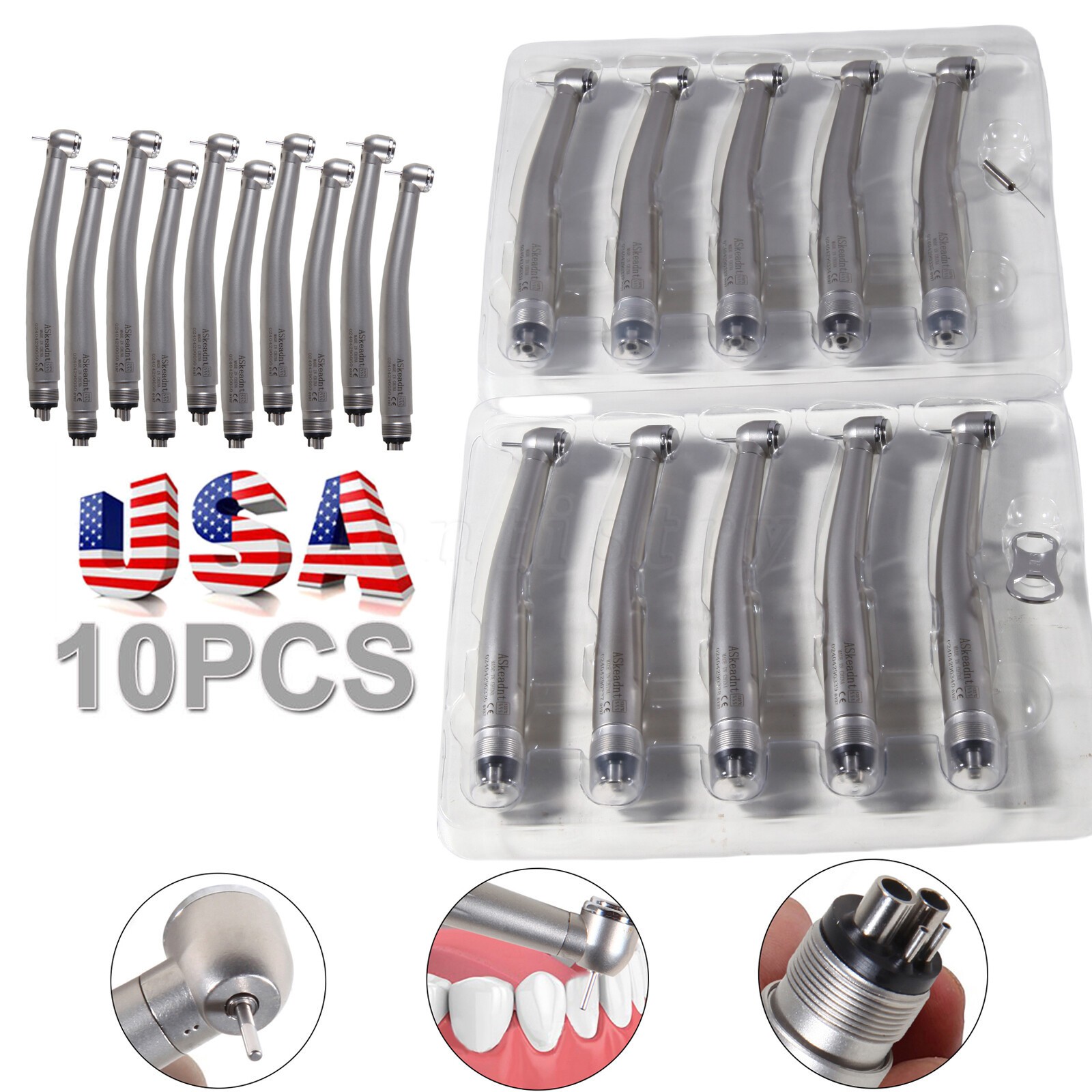 10 Askeadent NSK Style Dental High Speed Handpiece Push Button Standard Head 4H