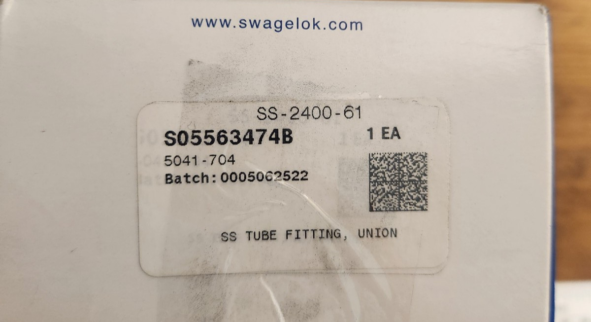 Swagelok Tube Fitting, Bulkhead Union, 1 1/2 in. Tube OD Part #: SS-2400-61