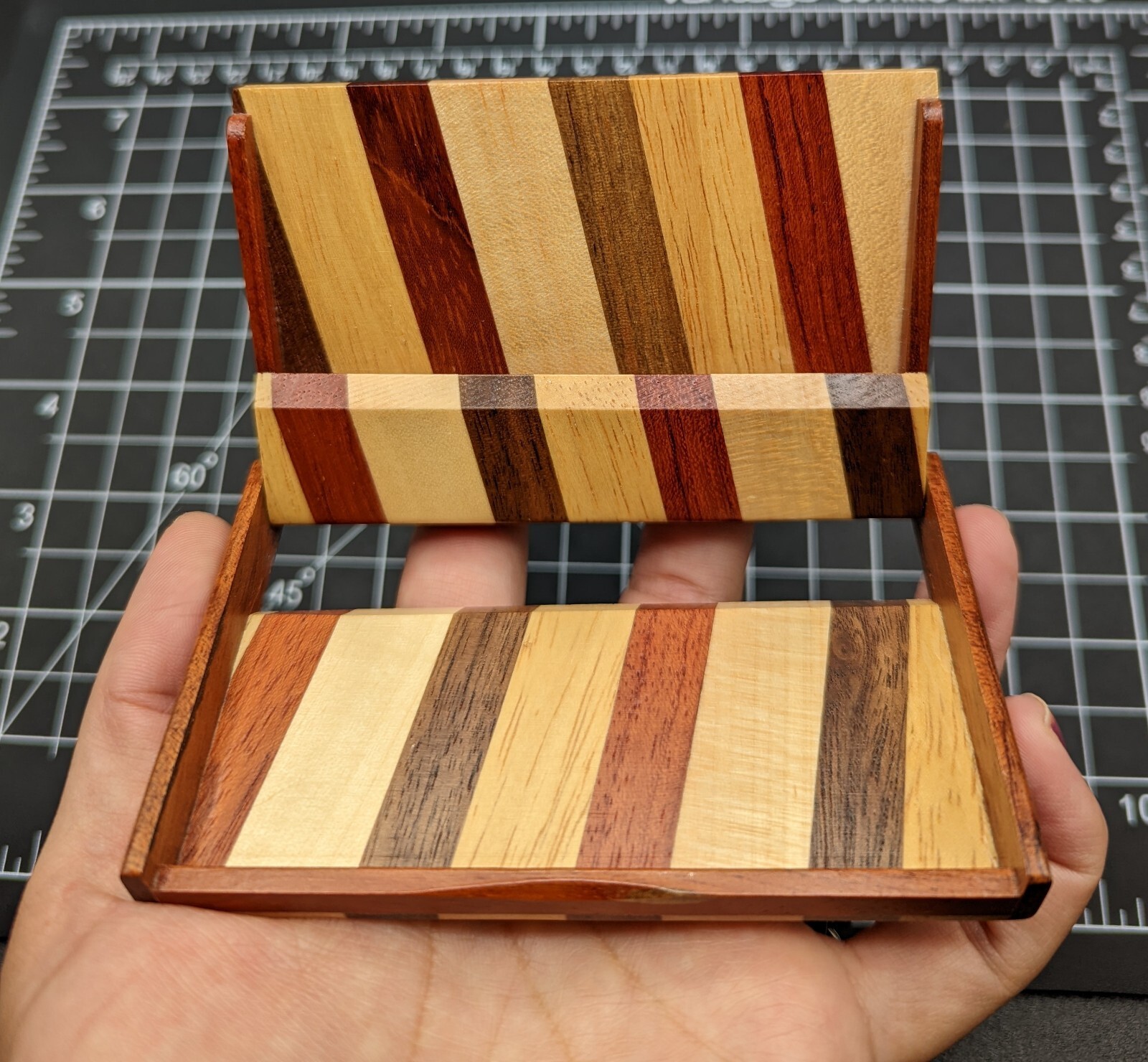 Aloha Hawaii Palm Tree Mixed Tri Color Multicolor Wood Business Card Holder