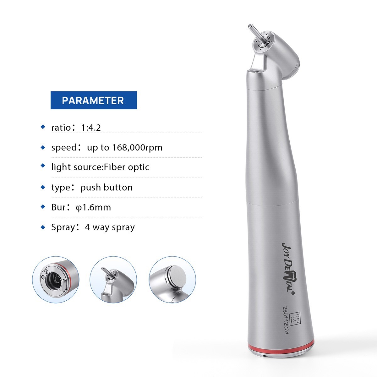 Dental 45 Degree 1:4.2 Increasing Electric Contra Angle Fiber Optic Handpiece
