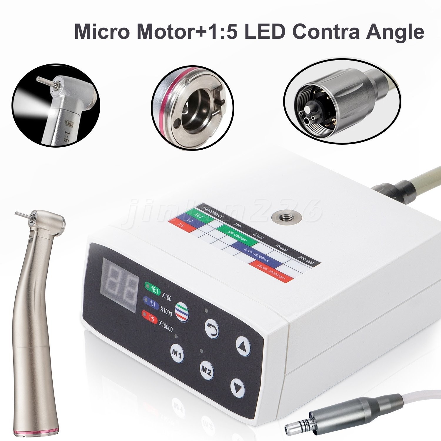 NSK Style Dental Brushless LED Micro Motor /1:5 Increasing LED Contra Angle USA