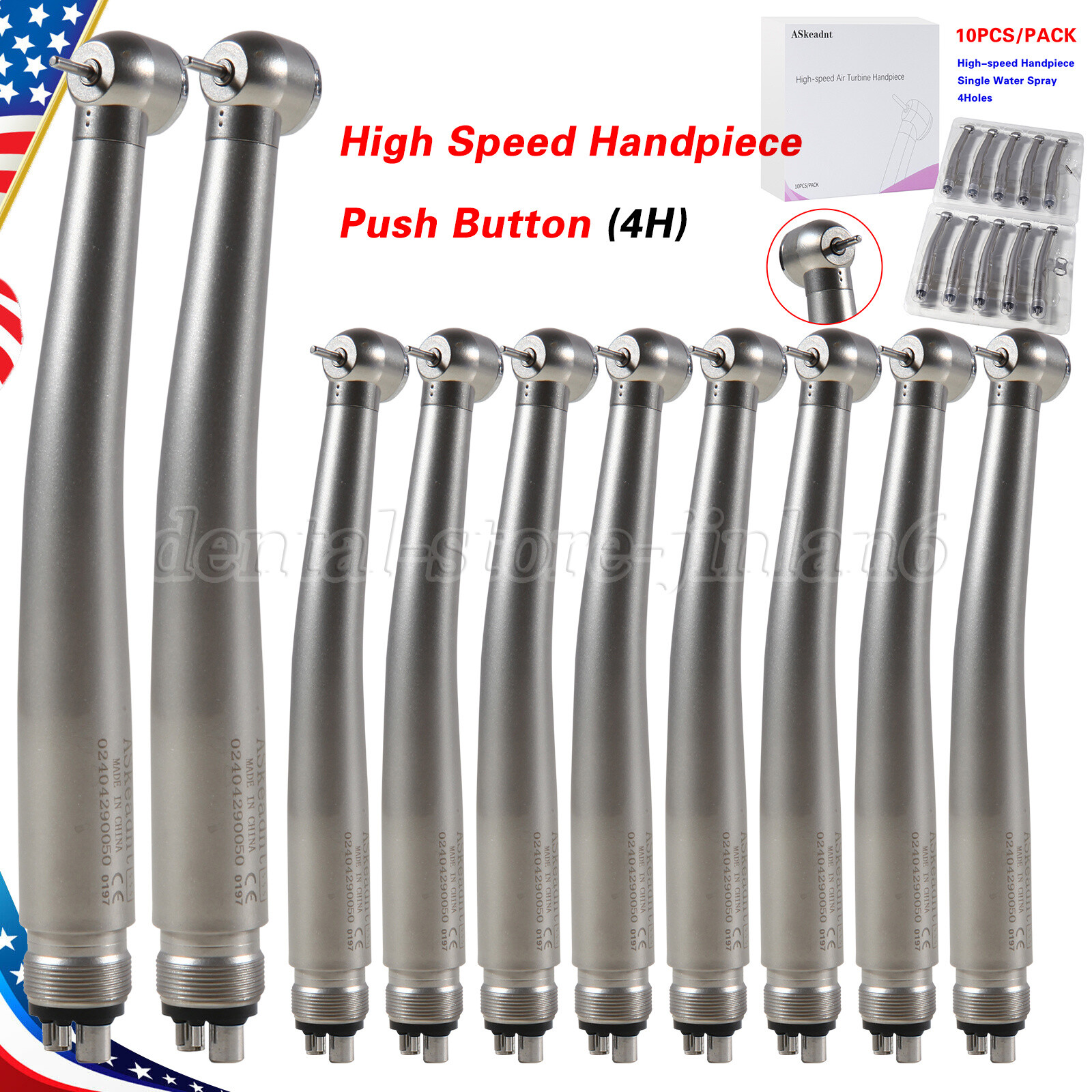 4 Hole Dental High Speed Handpiece Large Head Single Water Spray Air Turbine 10