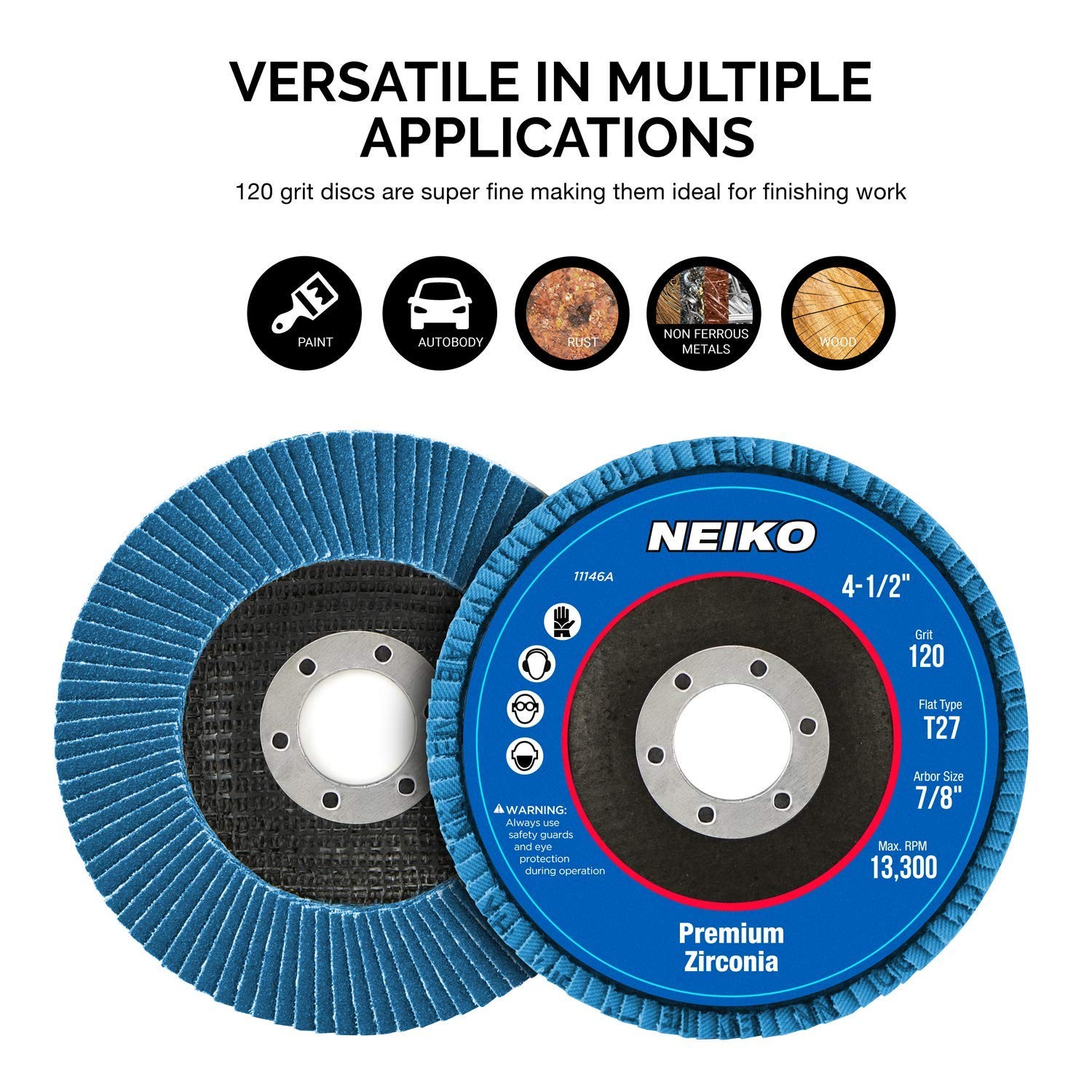 NEIKO 11145A 10 Pack Zirconia Flap Discs 4-1/2 for Angle Grinder, 120 Grit