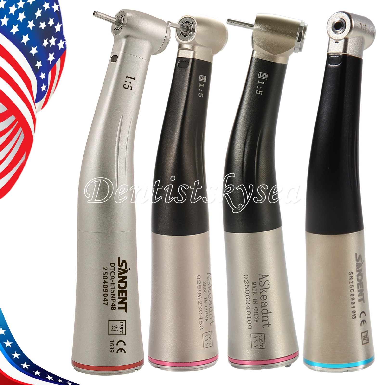 SANDENT Dental 1:1/1:5/20:1 Fiber Optic LED Increasing Contra Angle Handpiece