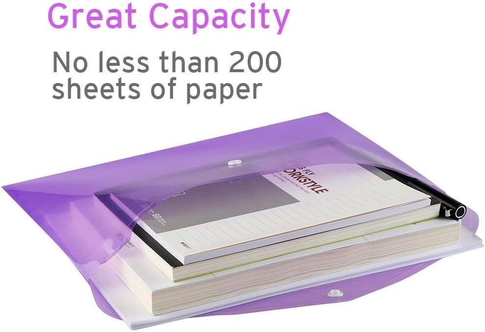 12 Eco-Friendly Plastic Folders with Colorful Snap Closure and Labeling Pockets
