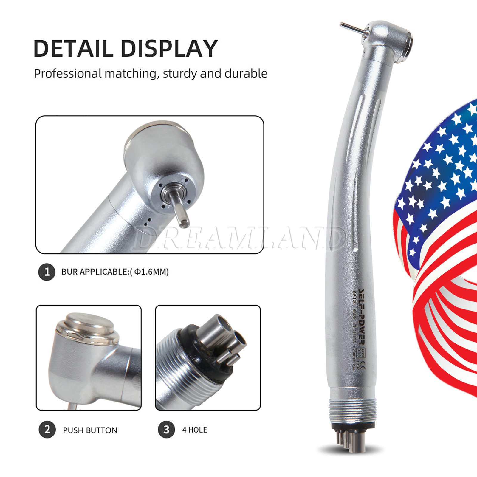 10pcs Dental High Speed Handpiece Standard Push Button Single Water Spray 4 Hole