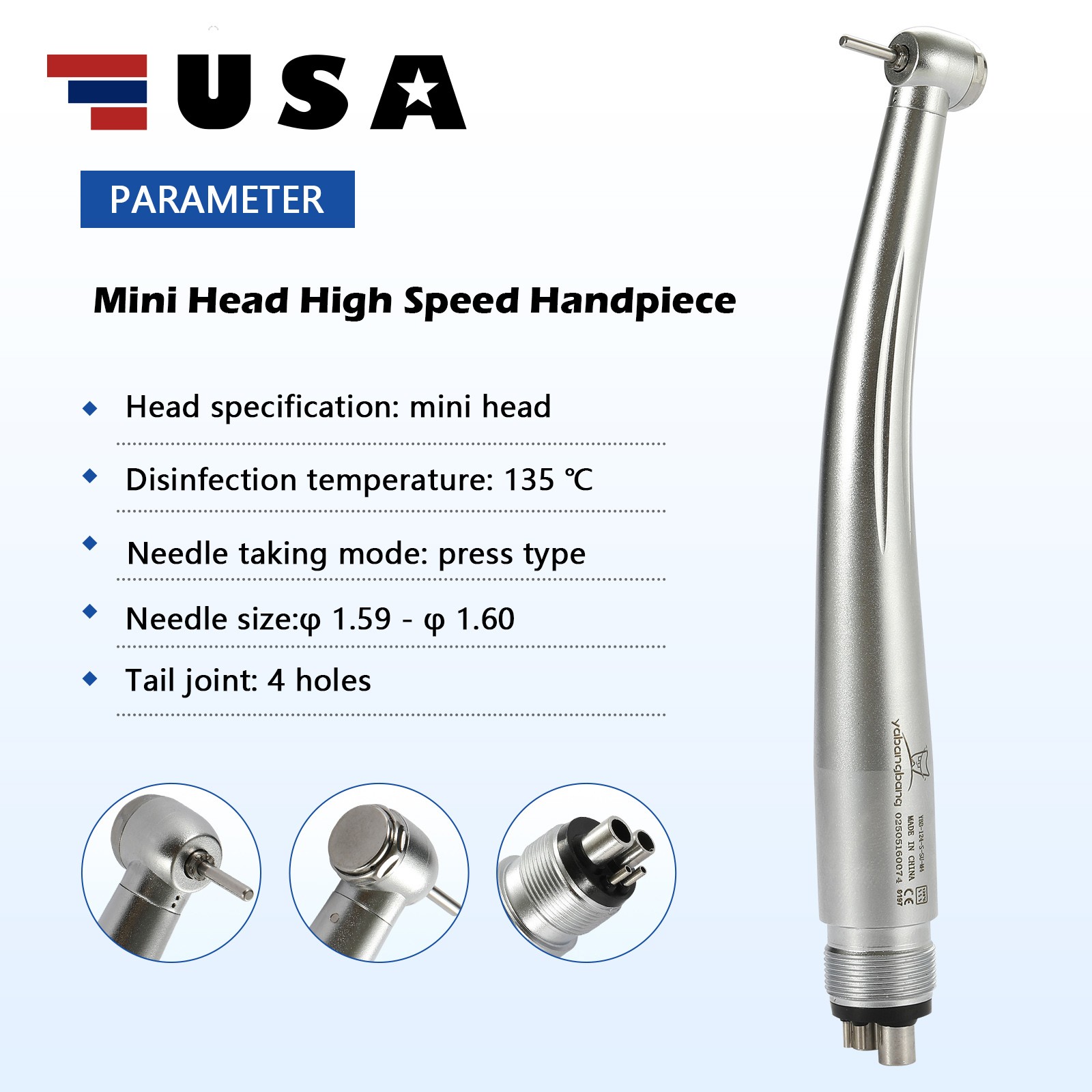 Dental Mini Small Head High Speed Handpiece Pedo Pediatric Push Button 4 Holes
