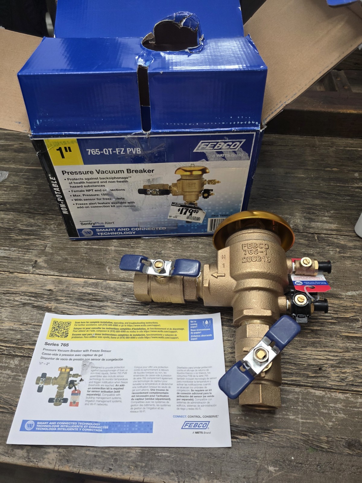 Febco Watts 1 in Bronze Pressure Vacuum Breaker Backflow Preventer 765-QT-FZ PVB