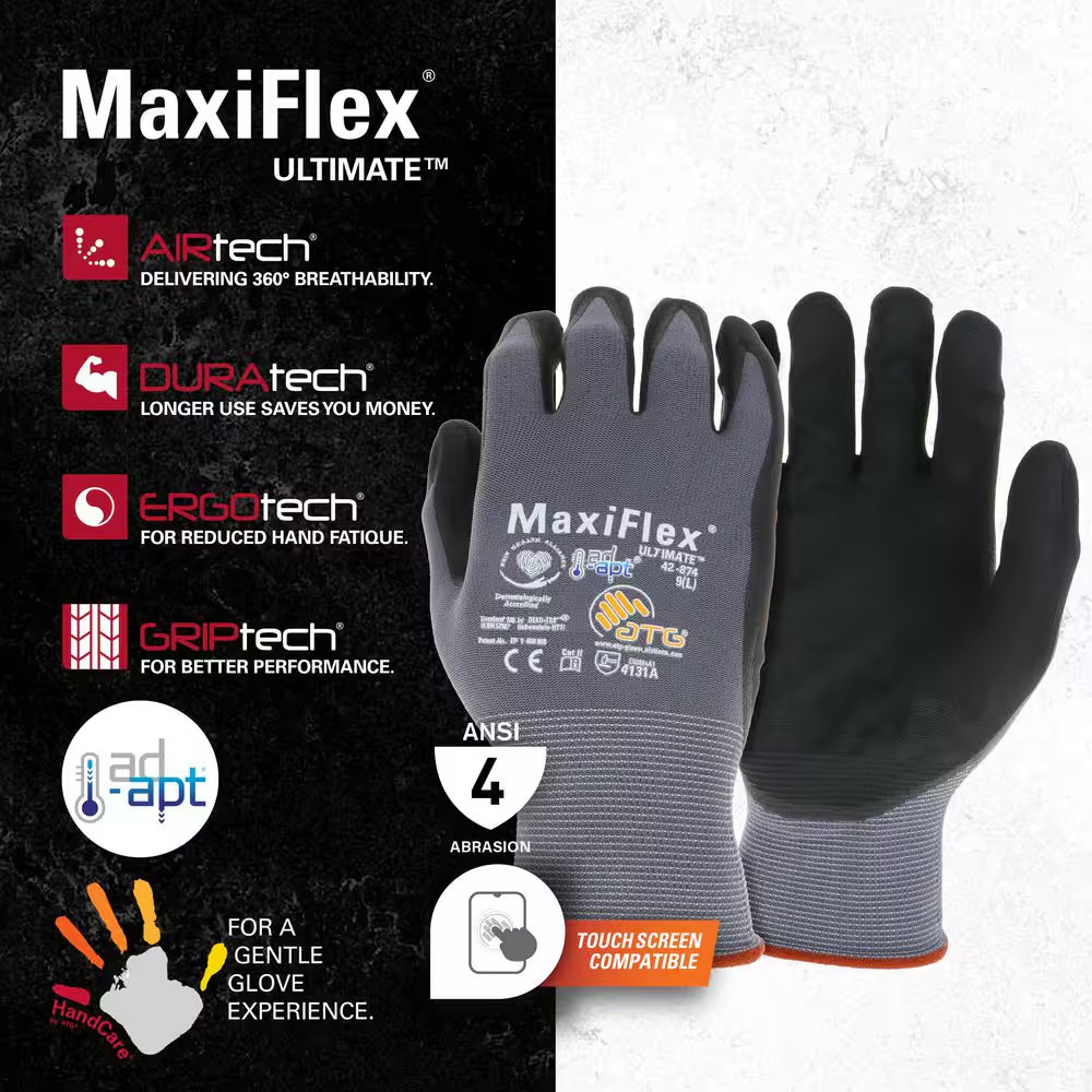 Maxiflex Ultimate Men’S Medium Gray Nitrile-Coated Outdoor and Work Gloves with