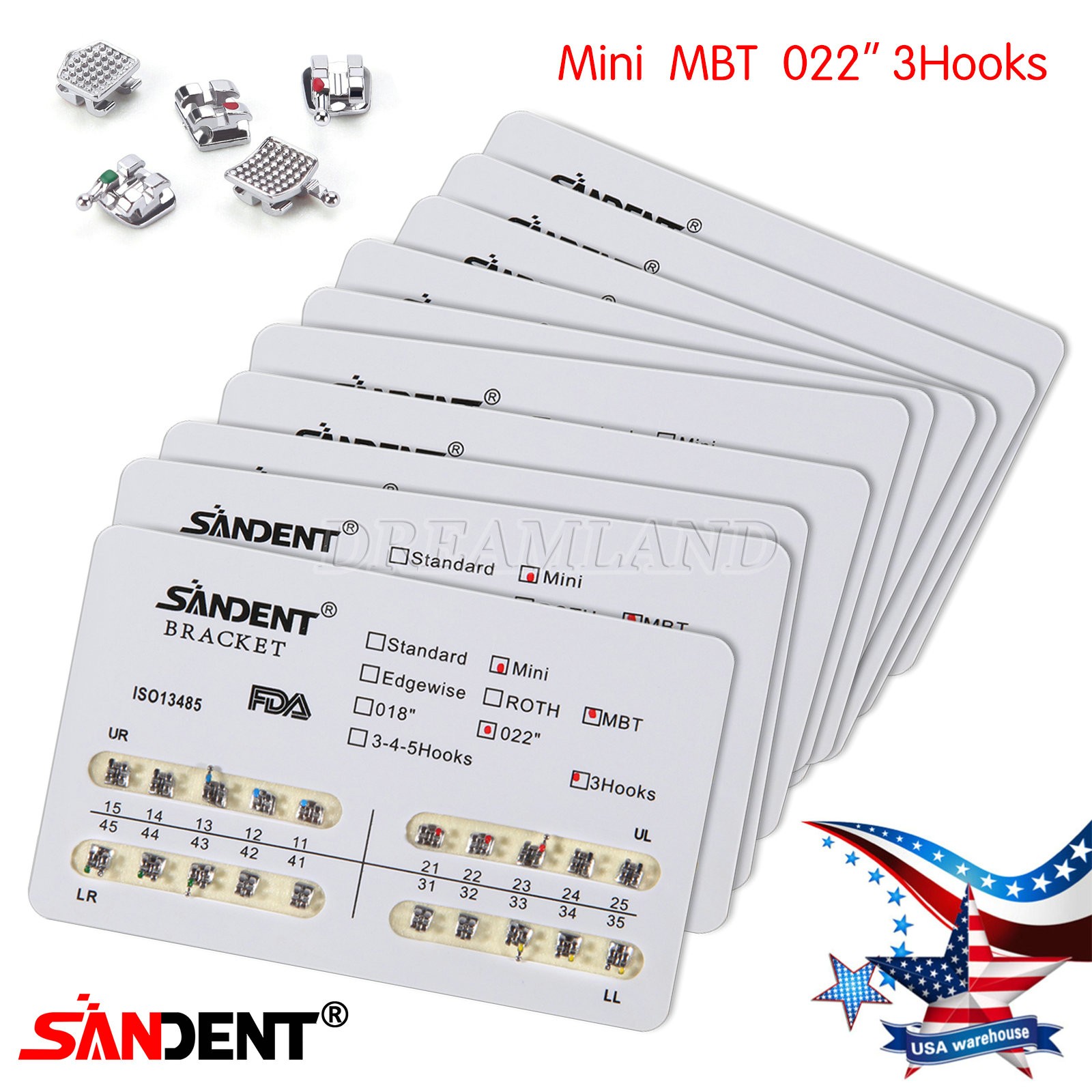 10kits SANDENT Dental Brackets Braces Orthodontic Mini MBT0.022″ Hooks 3-