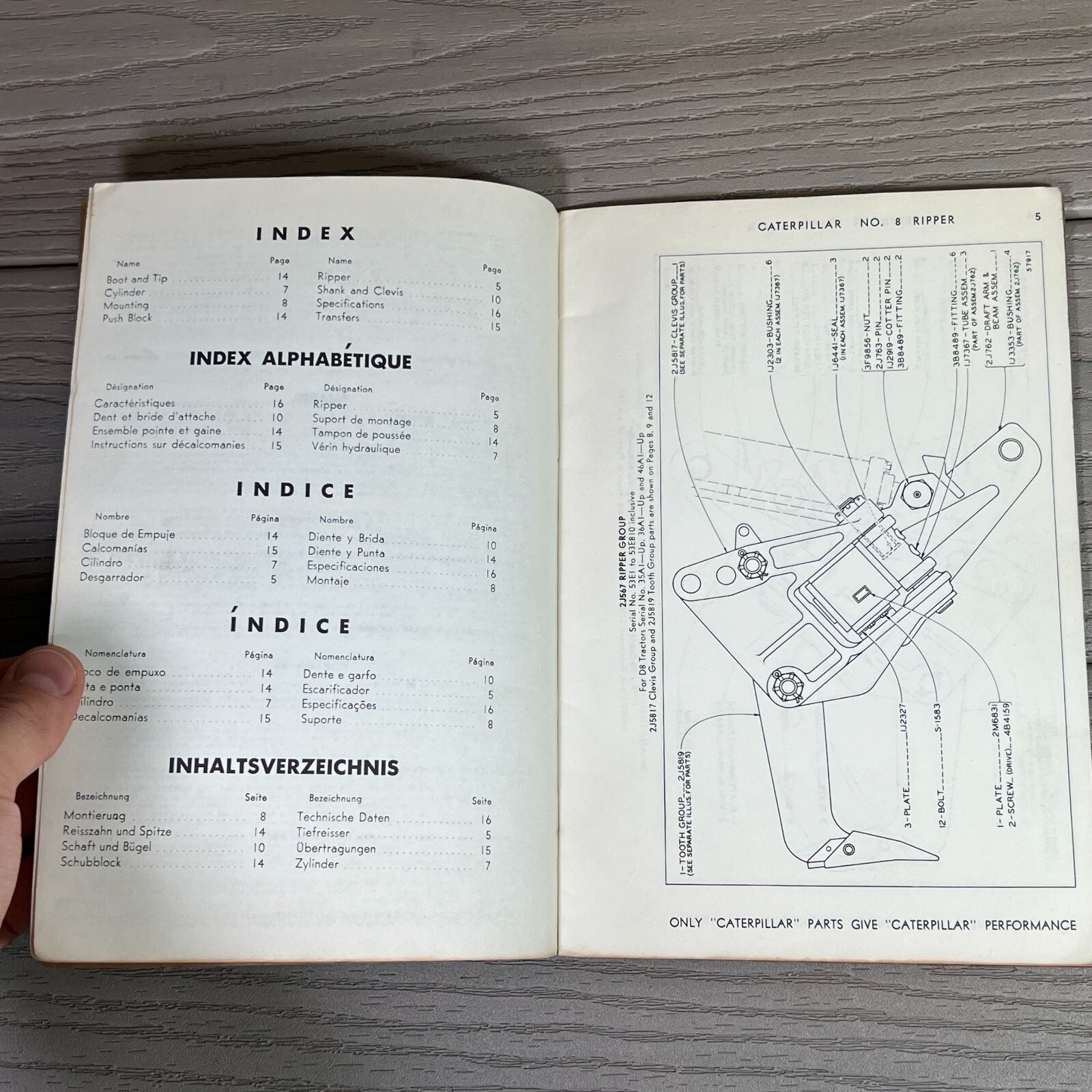 OEM CAT Caterpillar Parts Book No. 8 Ripper s/n 53E1 UP Form UE034136 Vtg 1967