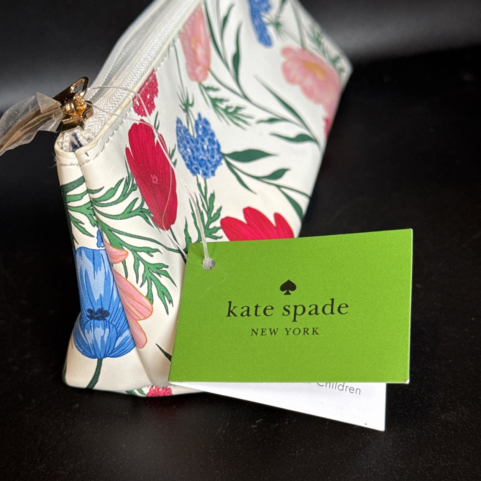 Kate Spade Pencil Pouch Cosmetic Case Travel Bag Faux Leather w Accessories