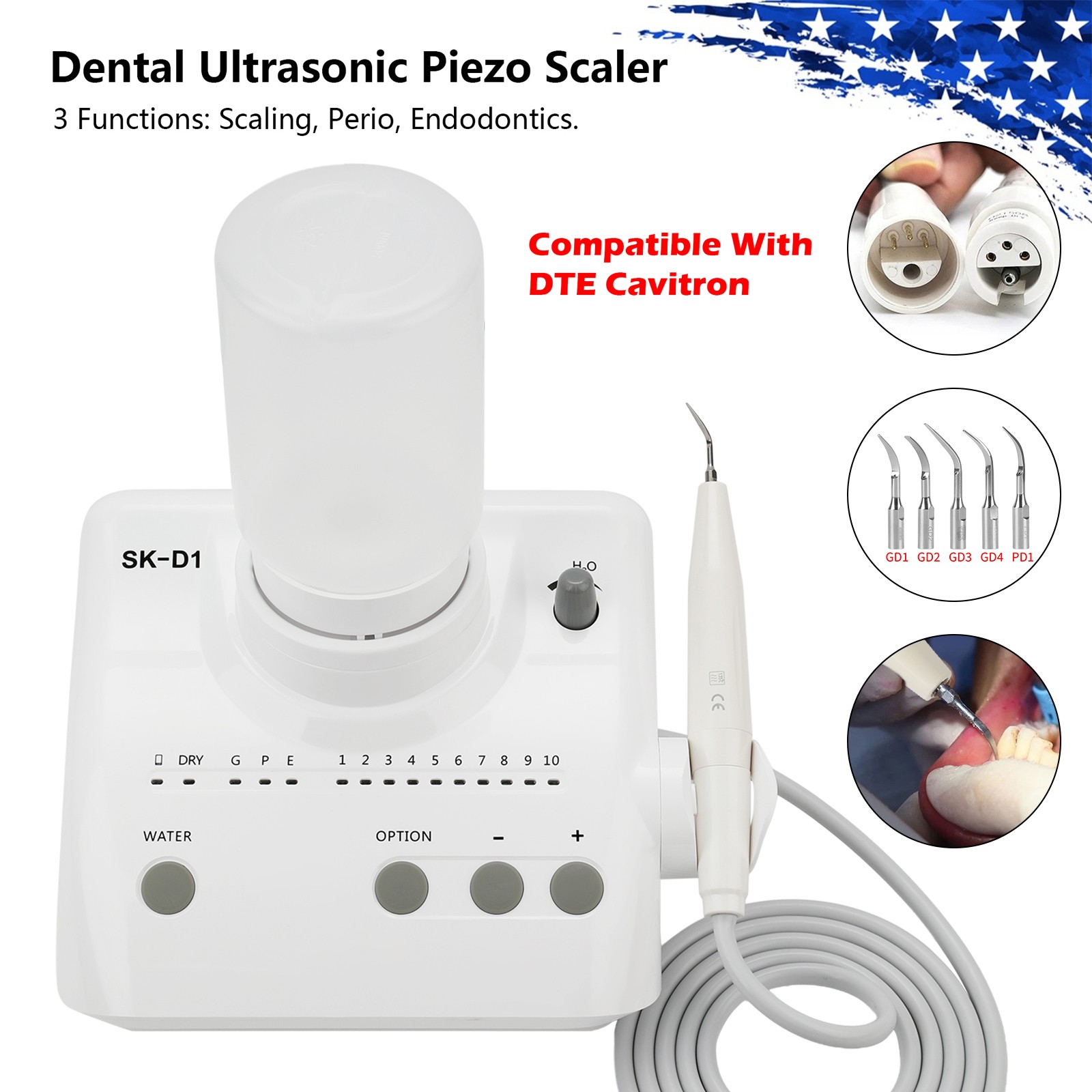 Dental Ultrasonic Piezo Scaler 2 Bottles Handpiece Tips Fit DTE Satelec SK-D1