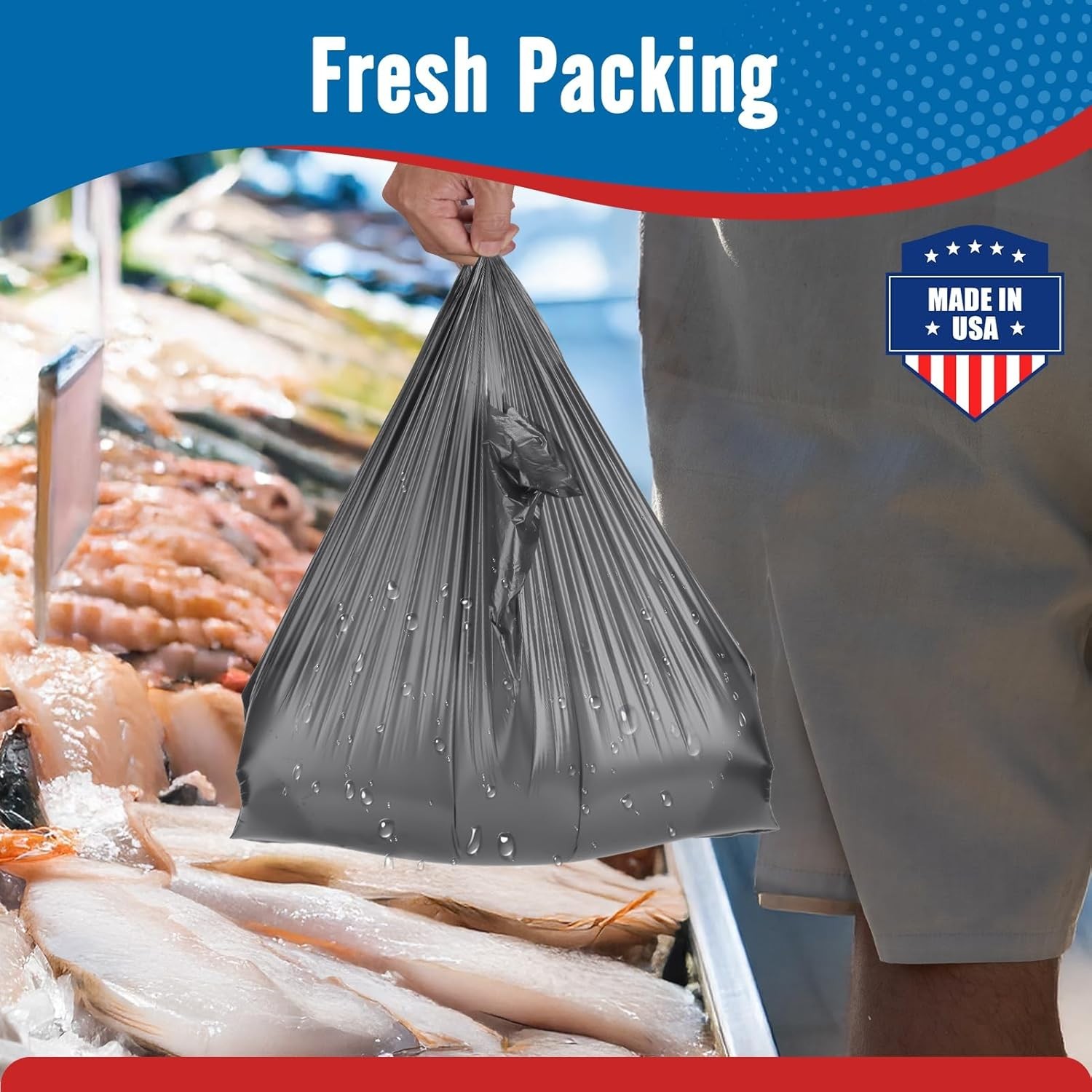 1000 Gray T-Shirt Bags 1/6 12″ x 6.5″ x 21″, Plastic Grocery Shopping Bags