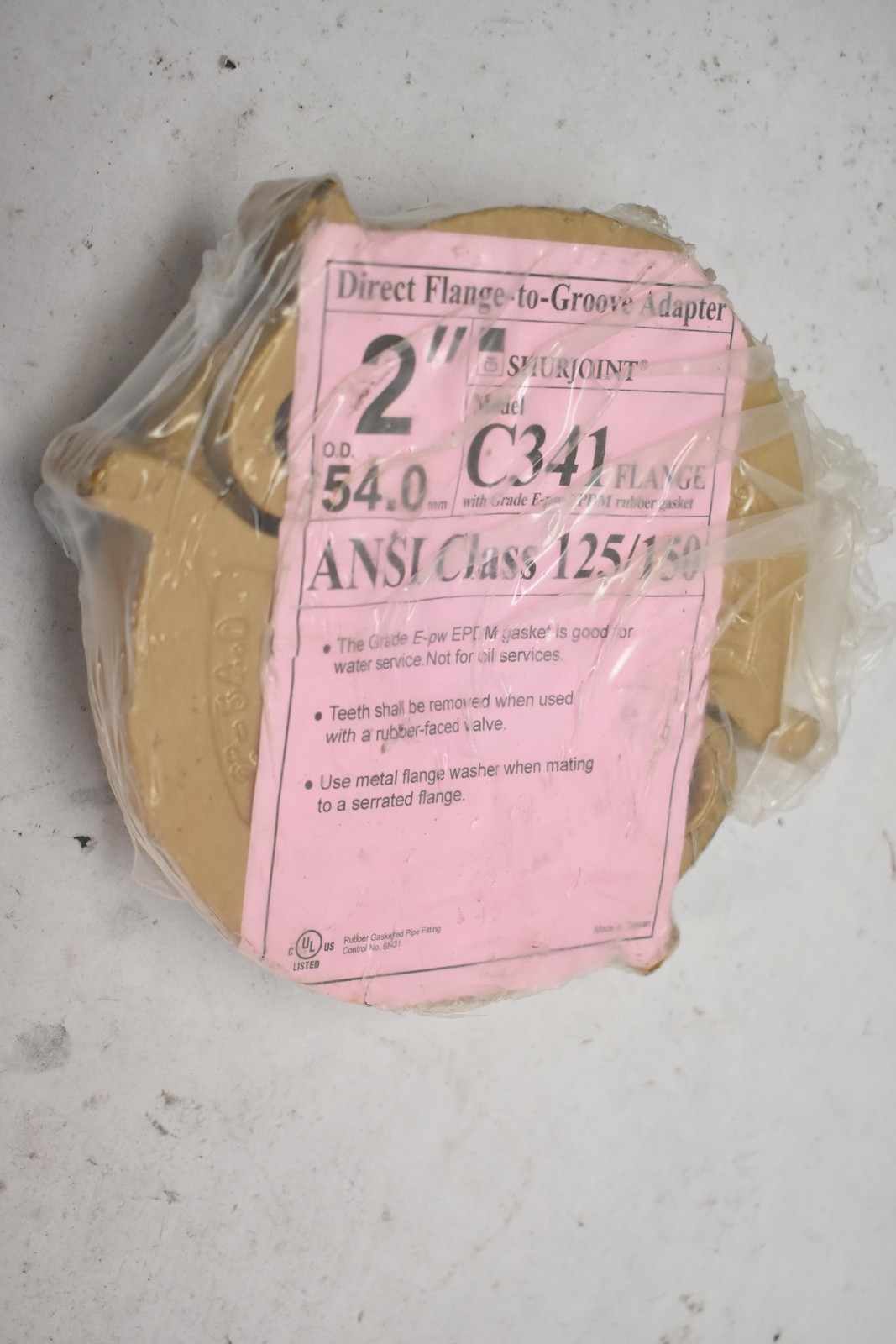 Shurjoint C341 2″ Direct Flange-To-Groove Adapter ANSI 125/150 EPDM Taiwan