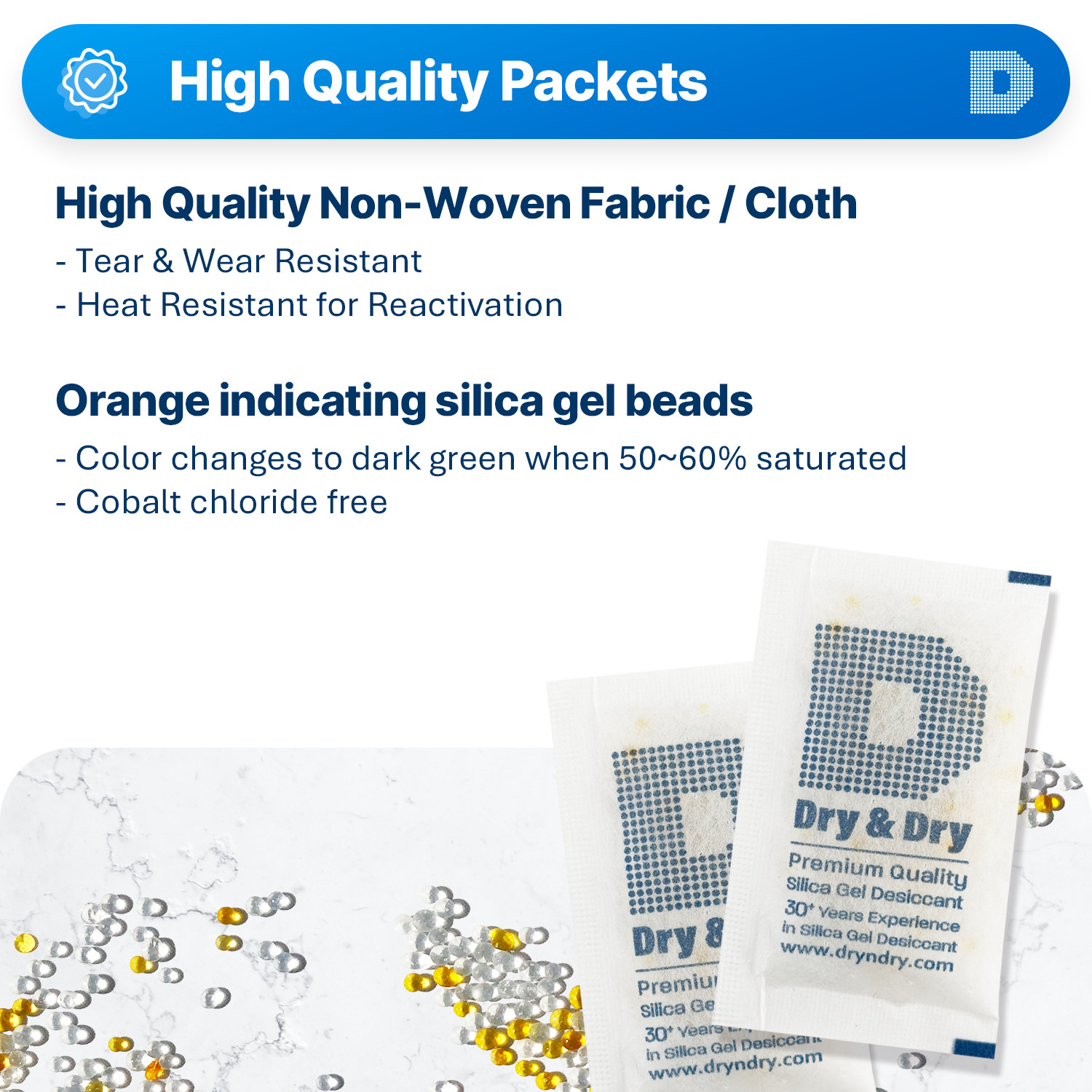 10 gram X 15 PK “Dry & Dry” Food Grade Orange Indicating Silica Gel Packets