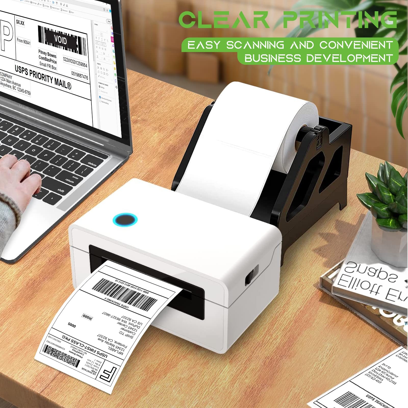 MFLABEL 4×6 Direct Thermal Shipping Labels – 4 Rolls 450 Labels/ Rolls, White