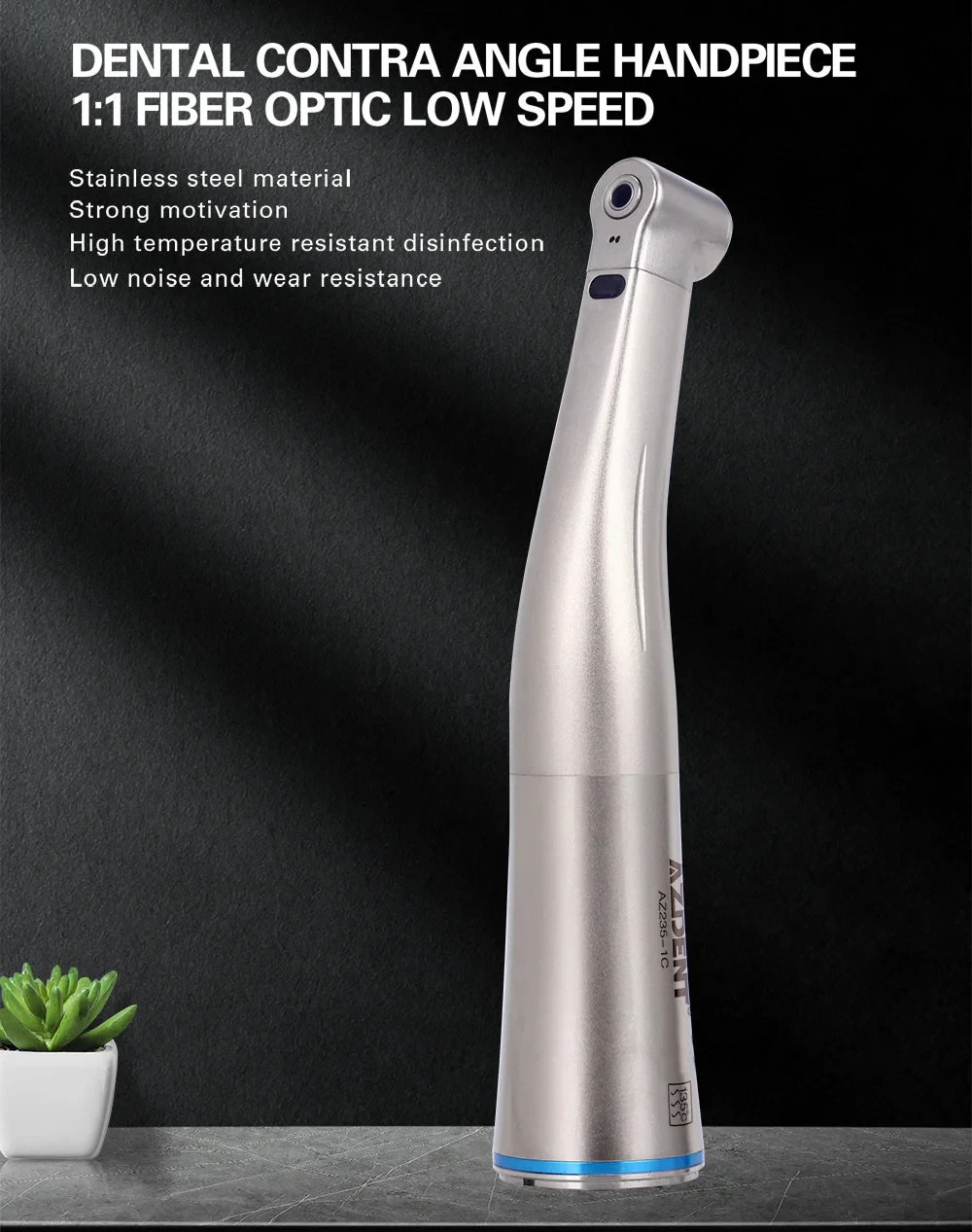 AZDENT Dental 1:1 LED Optic Contra Angle Handpiece fit E-Type Motor