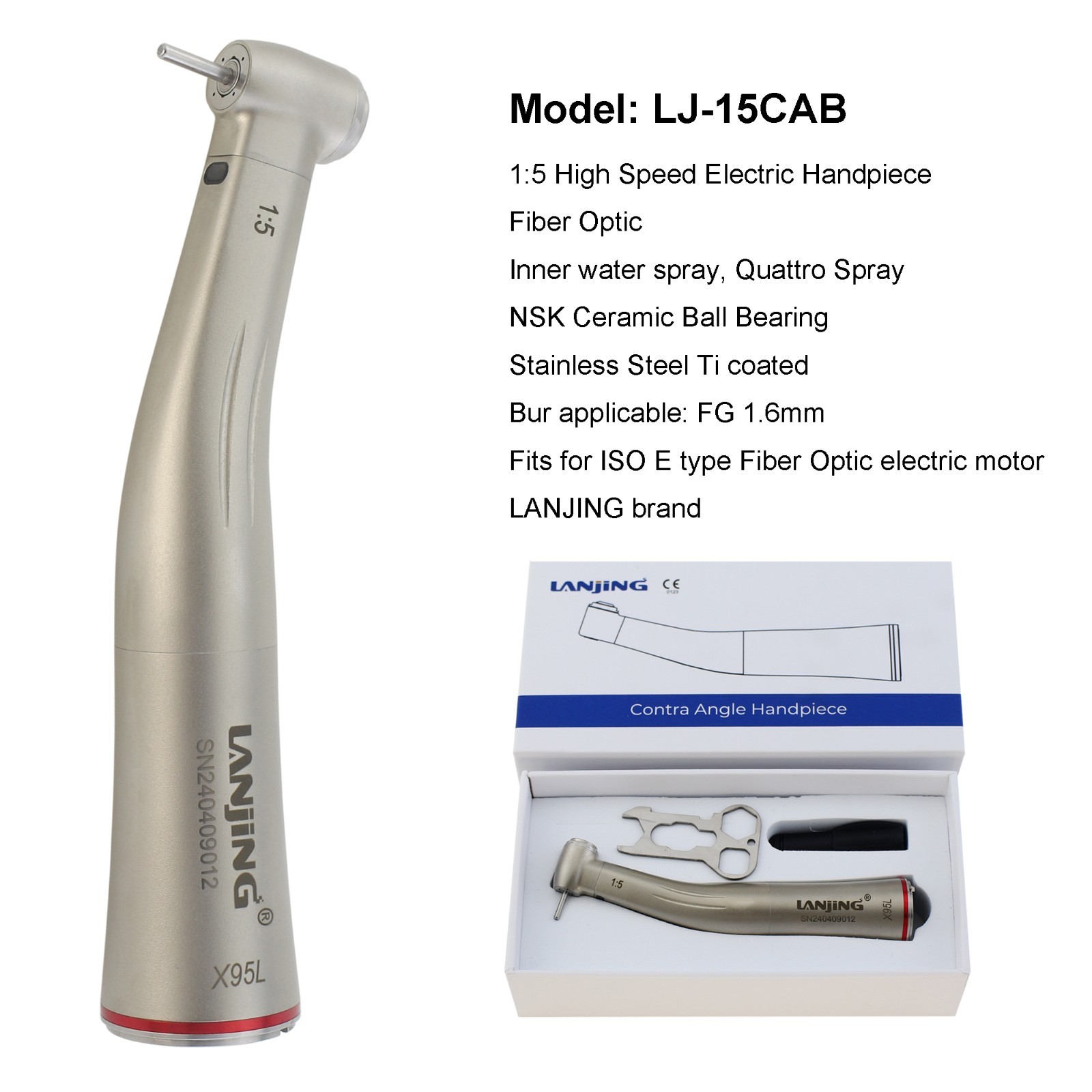 Dental Electric Handpiece 1:5 1:4.2 Contra Angle 45 Degree Surgical Fiber Optic