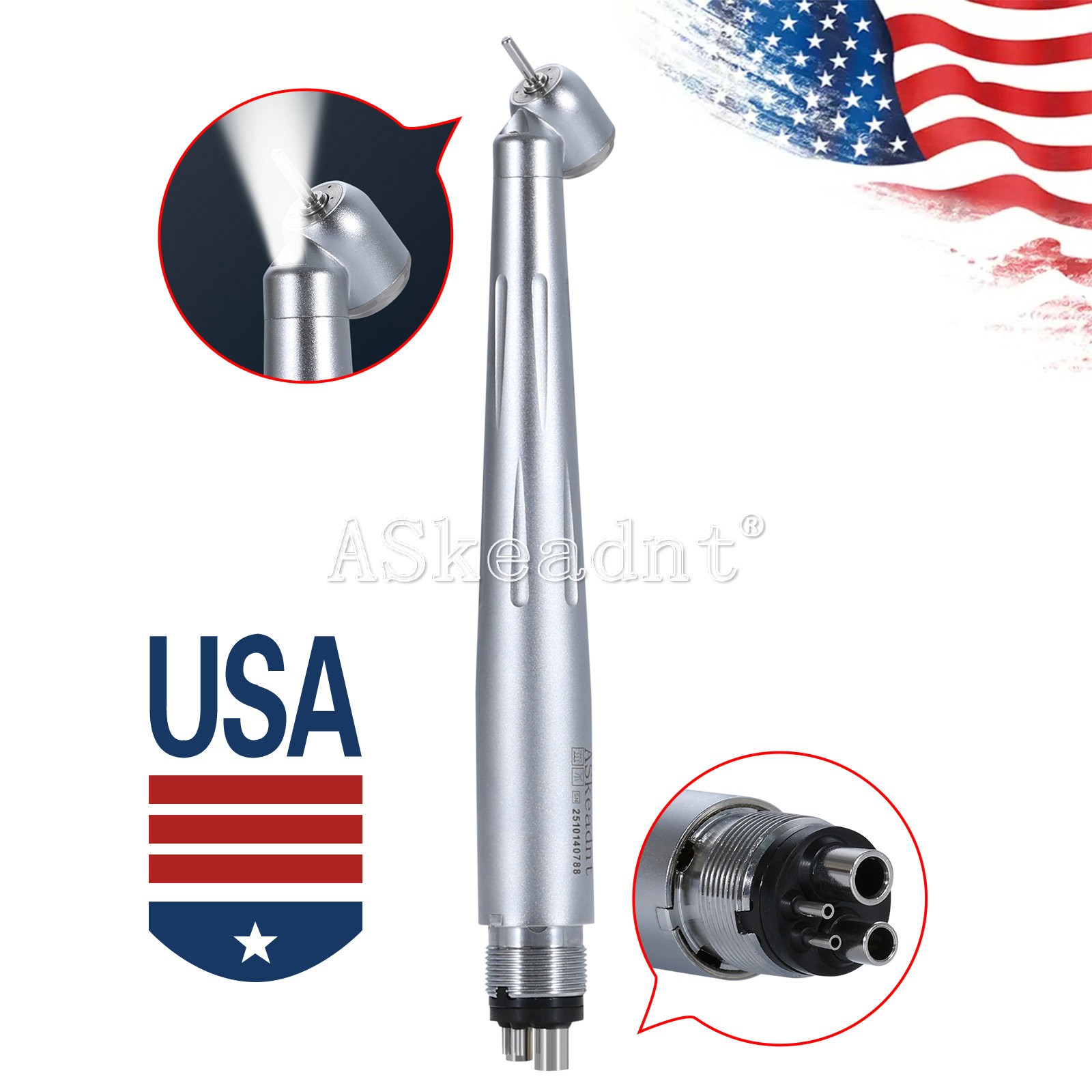 Dental 45 Degree 45° LED E-generator High Speed Handpiece 3 Spray 4 holes ASK