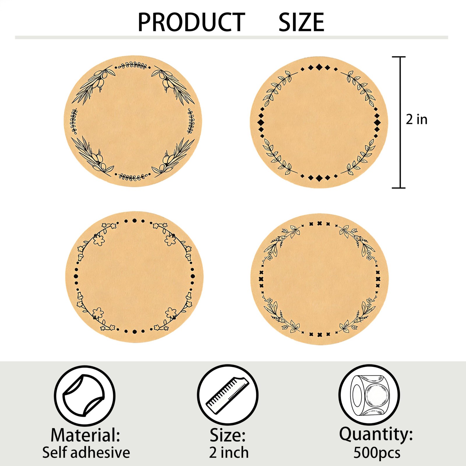 500Pcs 2″ Round Canning Stickers, for Jam and Jelly Jars Lids, 4 Wreath Desig…