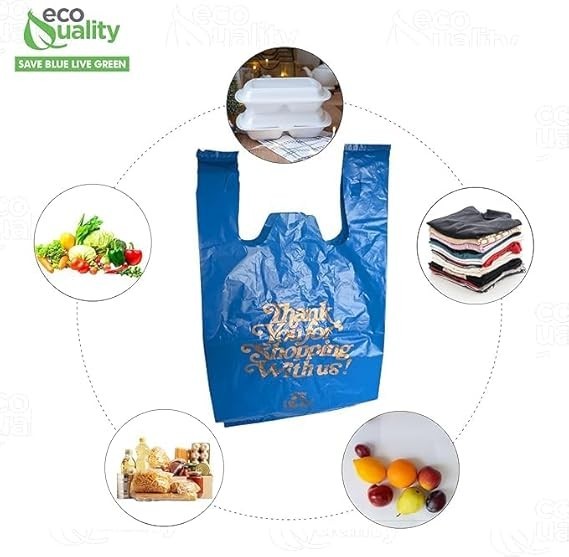 12×6.5×22 Inches Blue Plastic Shopping Bags for Grocery Takeout Retail 480 Pcs