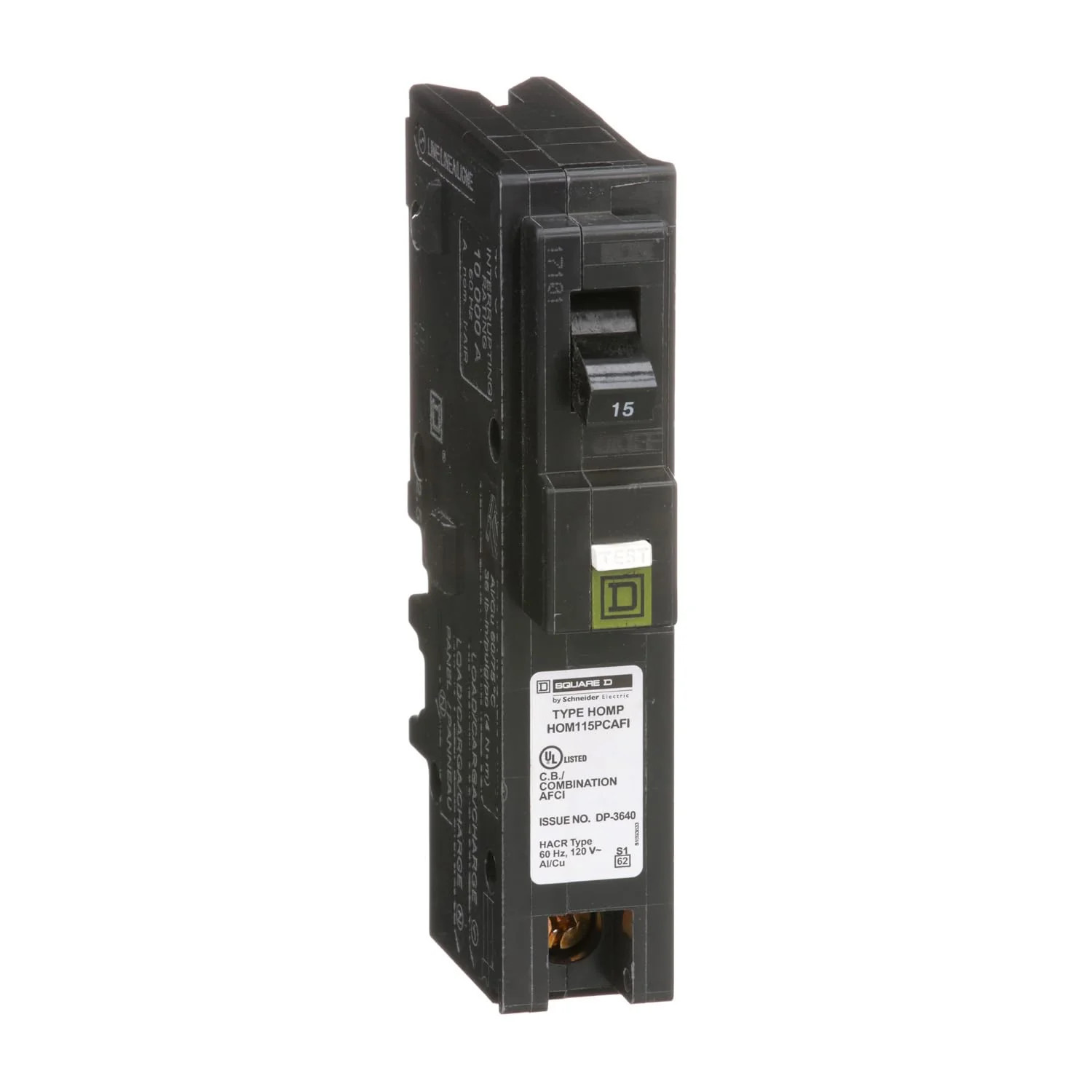 Square D HOM115PCAFI 15-Amp 1-Pole Circuit Breaker 120V 10kAIC Type Homeline