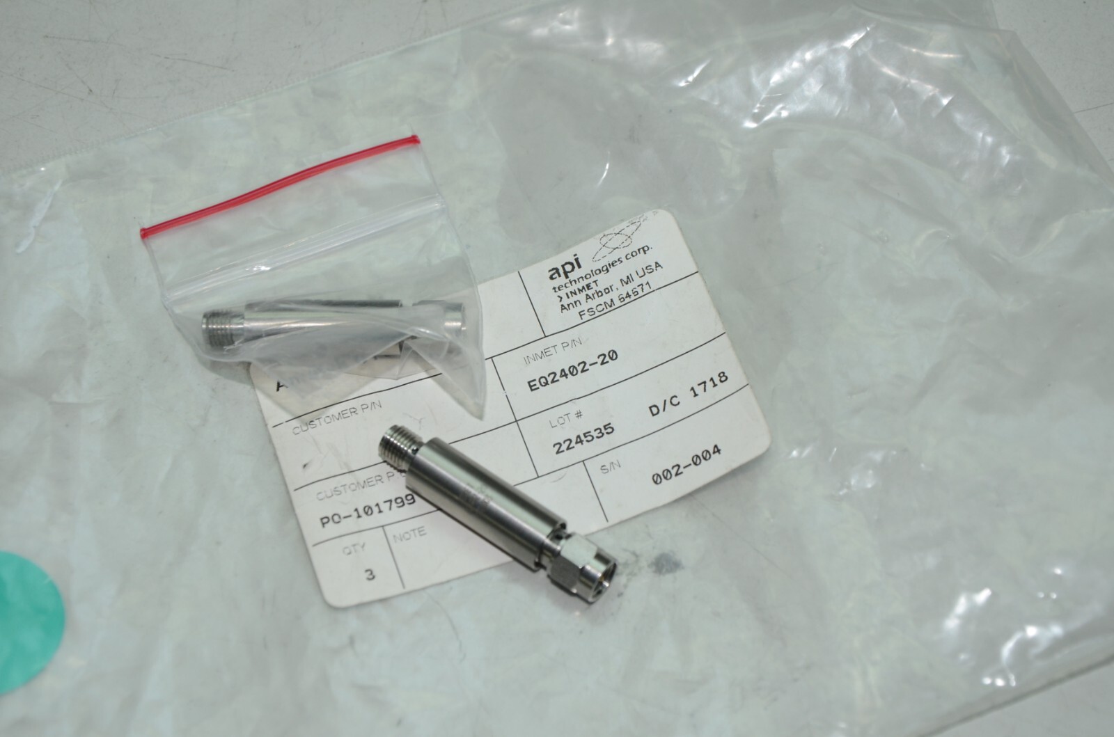 Inmet EQ2402-20 2 to 18 Ghz Tubular Fixed 20 db Positive Slope Equalizer API