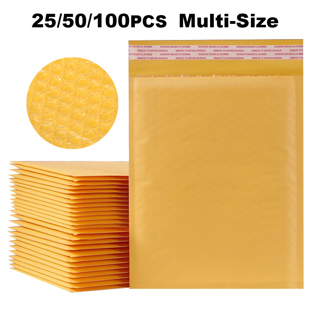 All Sizes Kraft Bubble Mailers Self-Seal Padded Shipping Envelopes 25/50/100Pack
