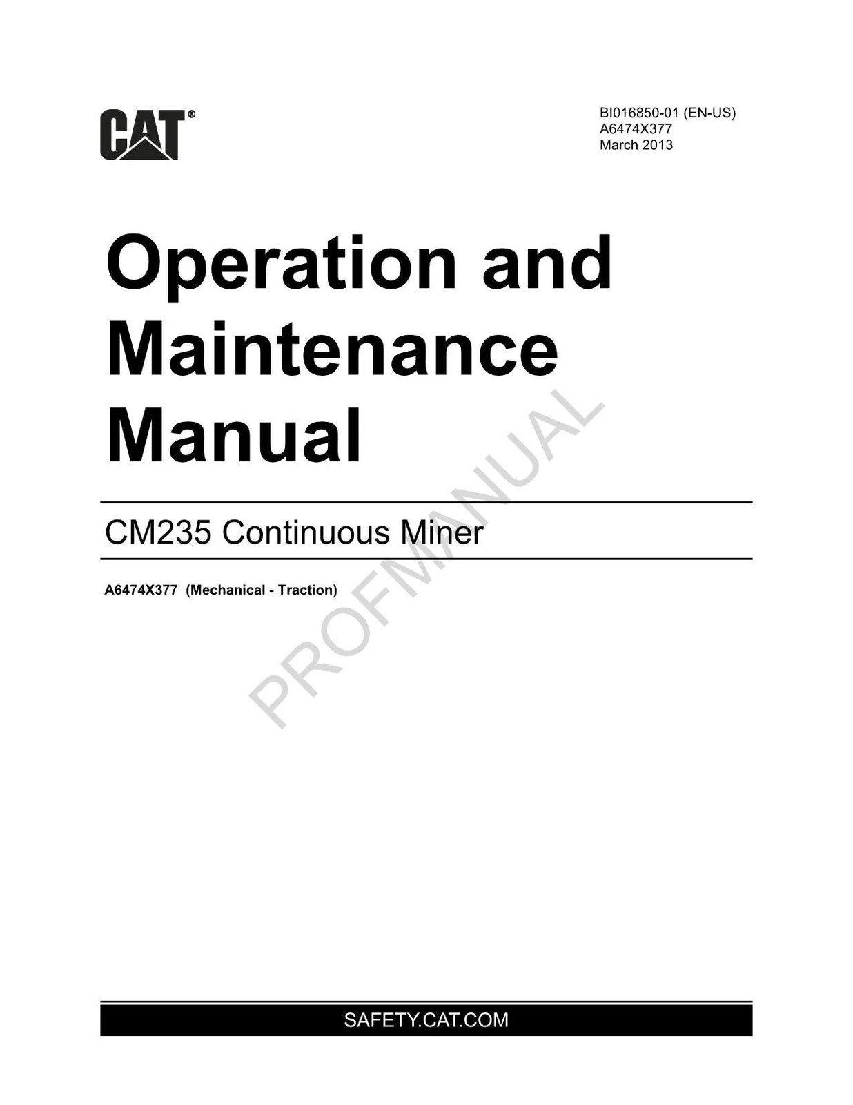 Caterpillar Cat CM235 Continuous Miner Operators Maintenance Manual Traction