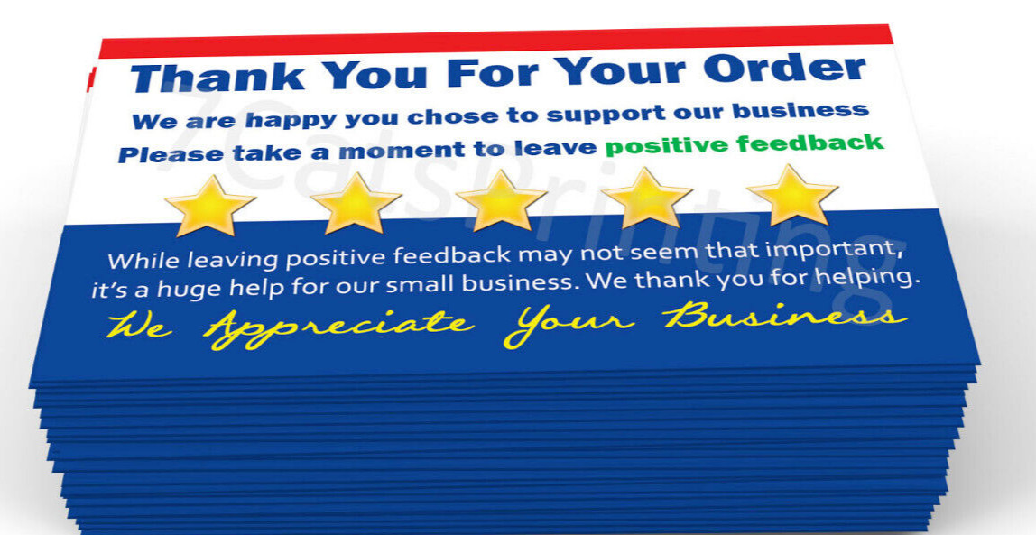 200 Thank You Supporting Our Small Business Cards for eBay Sellers Notes