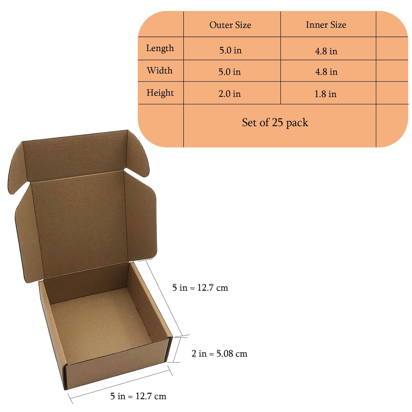 5x5x2 inches Shipping Boxes Set of 25, Brown Corrugated Mailing Cardboard Box…