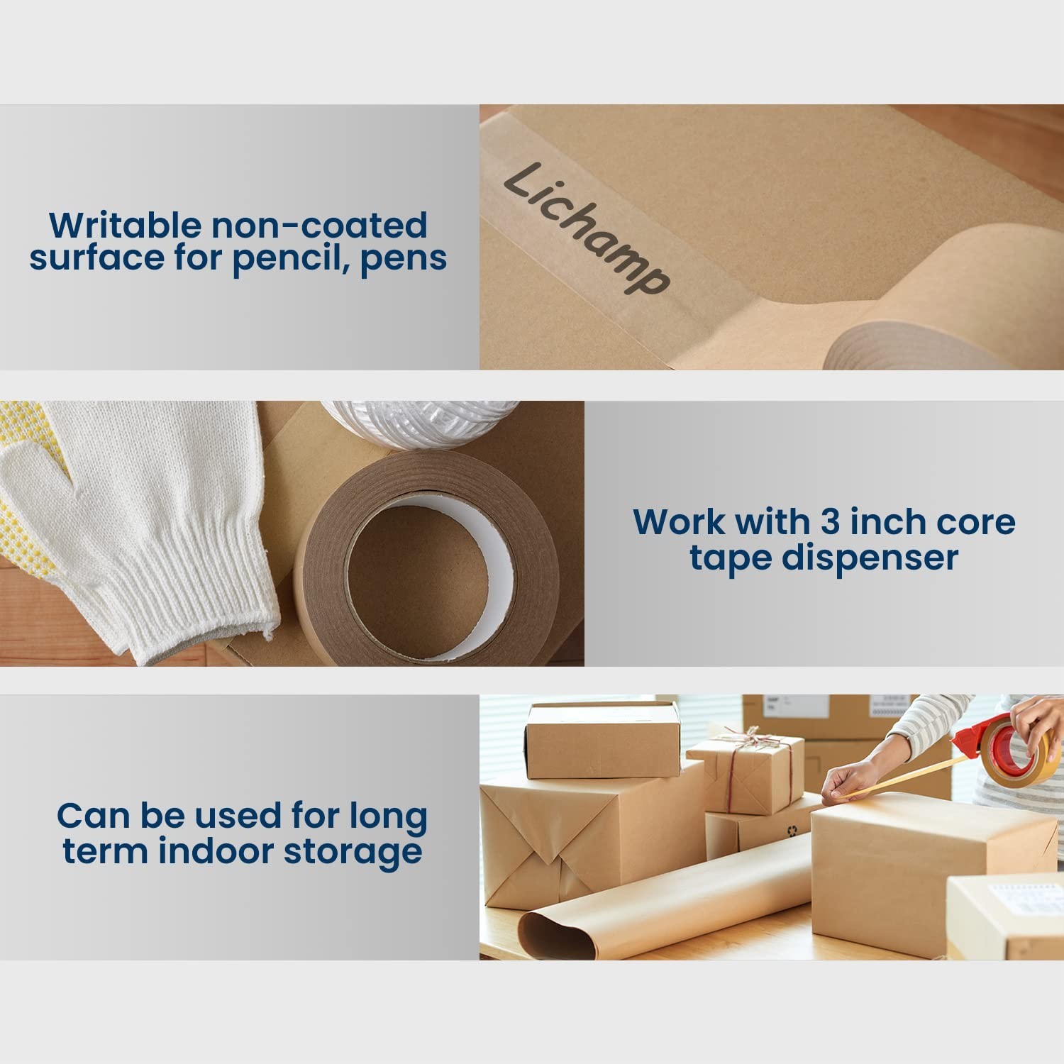 Kraft Packing Tape, Brown Kraft Gummed Tape for Packing Boxes, Shipping Cardb…