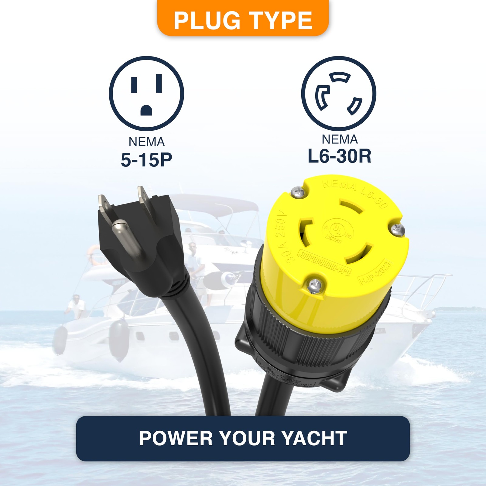 Pigtail 220V to 110V Outlet Adapter 2FT or 10FT for Plasma Cutters, yellow