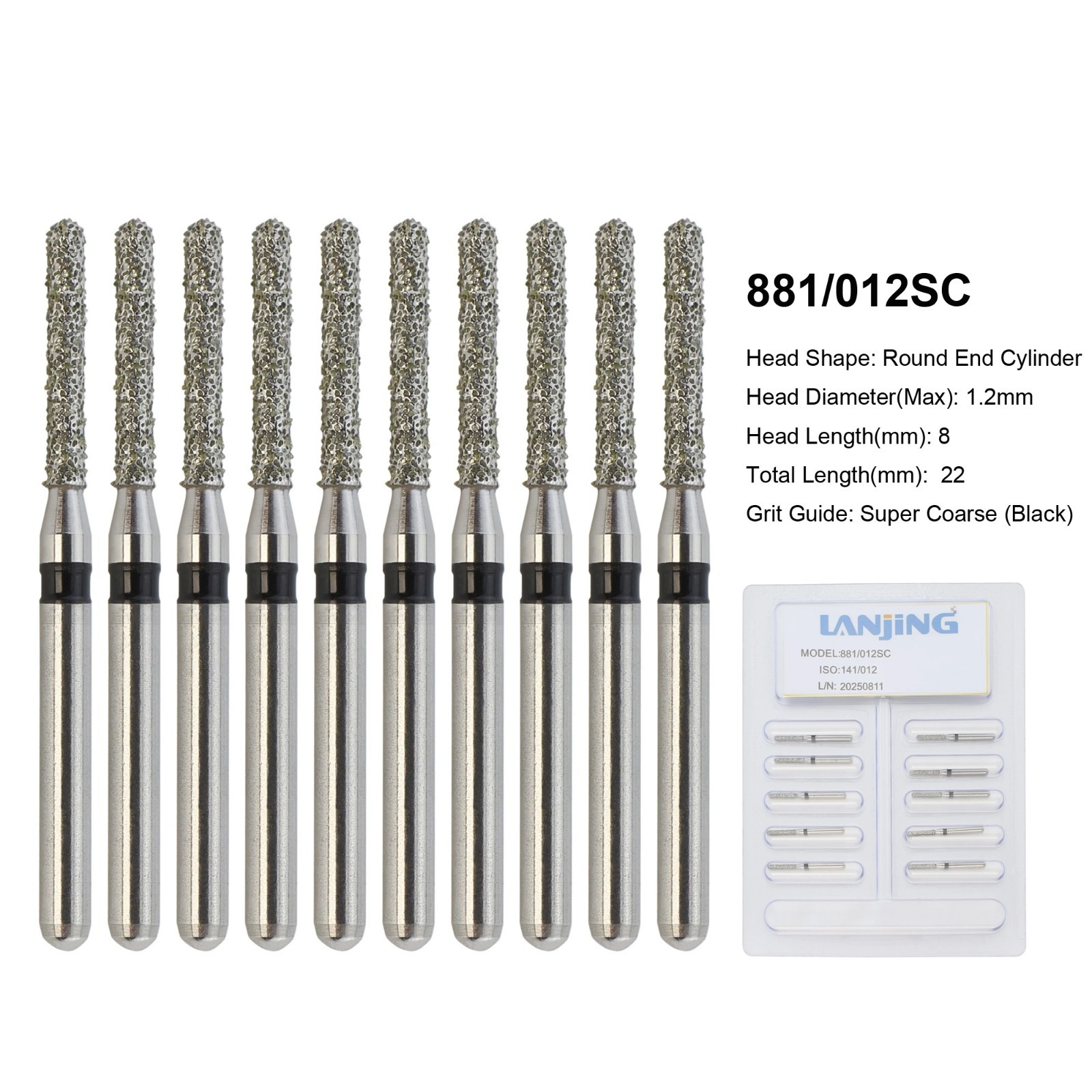 Dental Diamond Bur FG Round End Cylinder 881/012SC Super Coarse Black High Speed