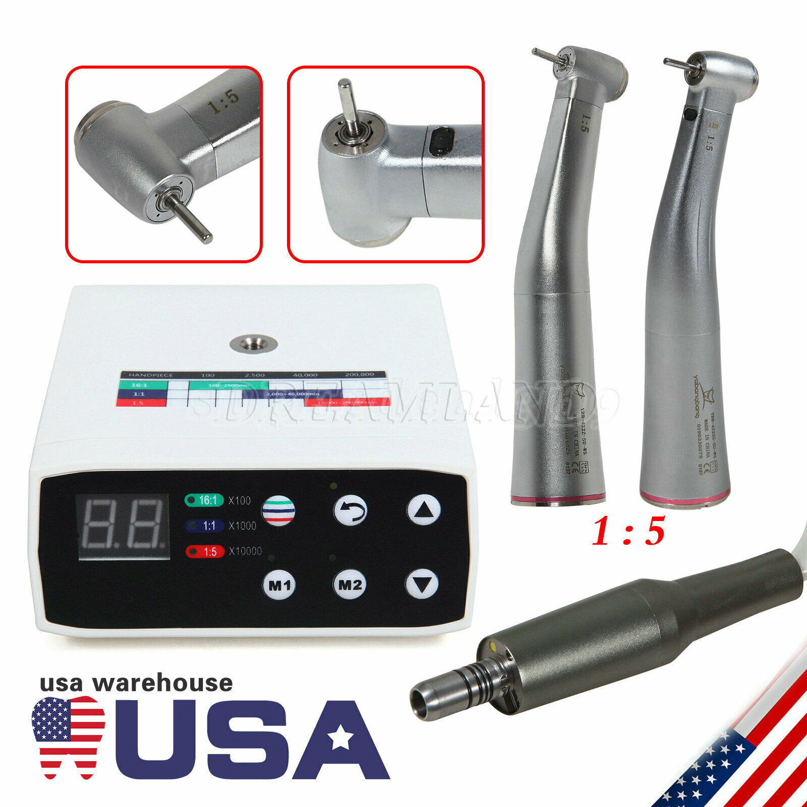 Dental NSK Style Brushless LED Electric Micro Motor/1:5 Contra Angle Handpiece Y
