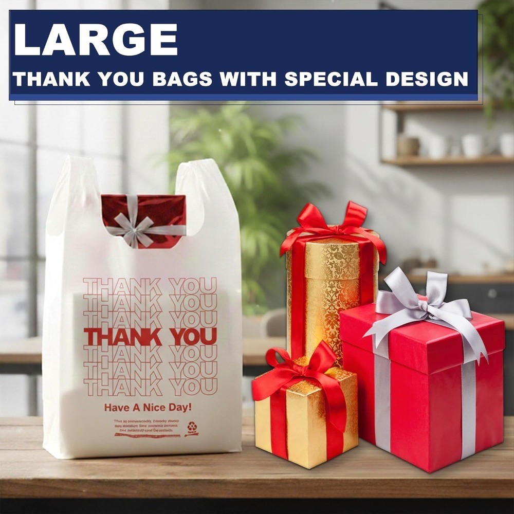 White Thank you T shirt bag, Grocery shopping bag Reusable and Disposable