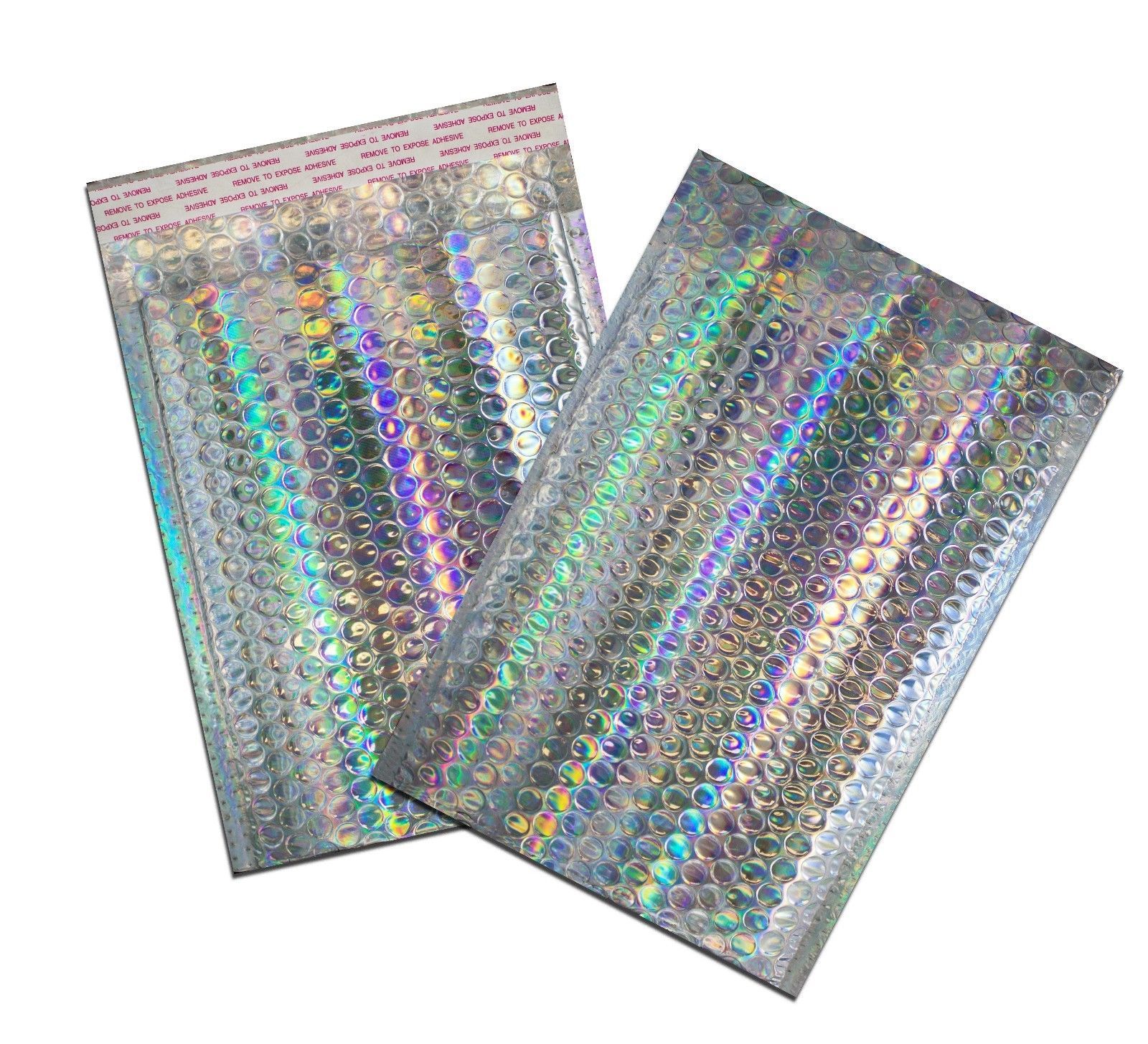 5-100 Pack Holographic Bubble Mailers, 4 sizes Metallic Glamour Padded Envelopes