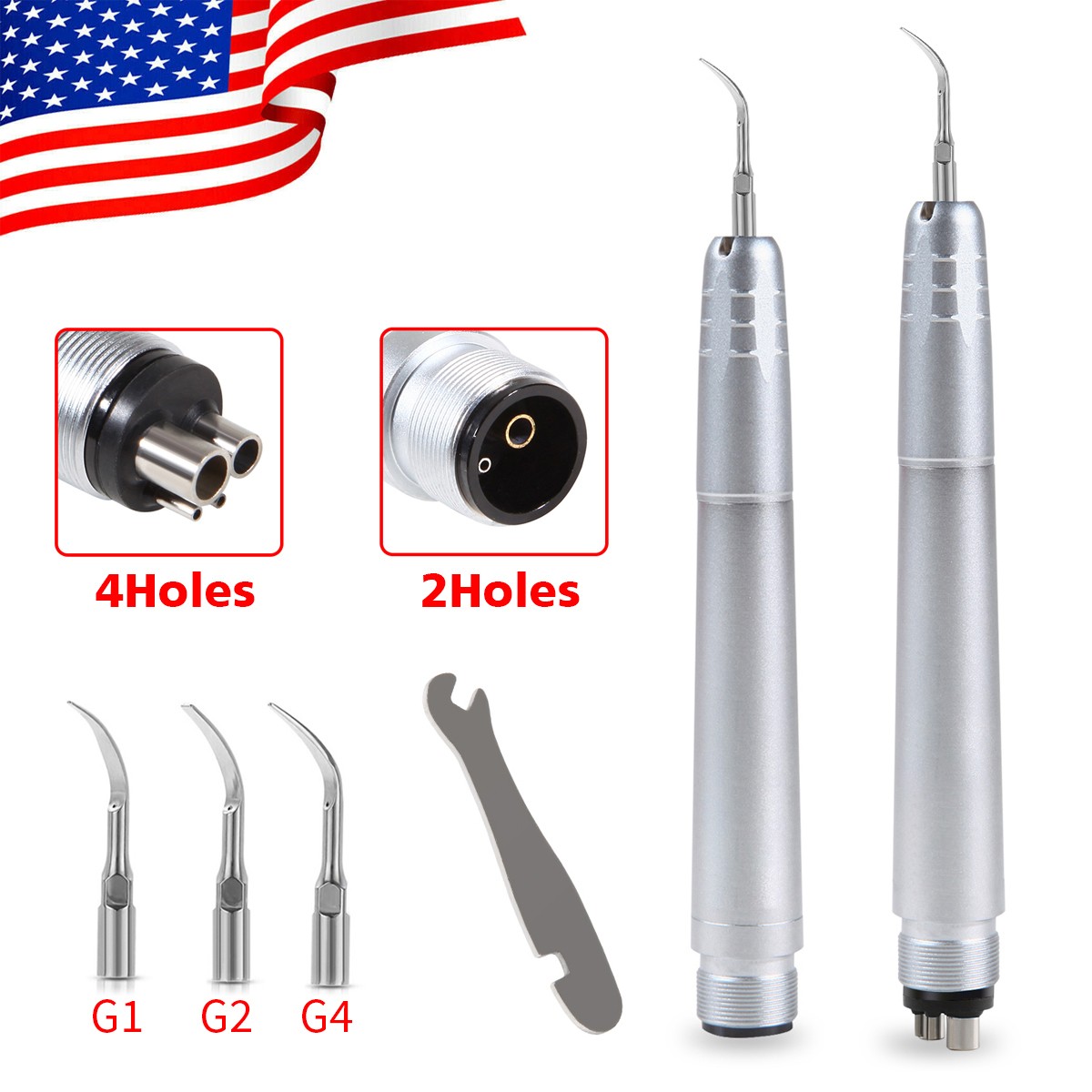 Dental Ultrasonic Air Perio Scaler Handpiece Hygienist 2/4Hole W/ 3 Scaling Tips