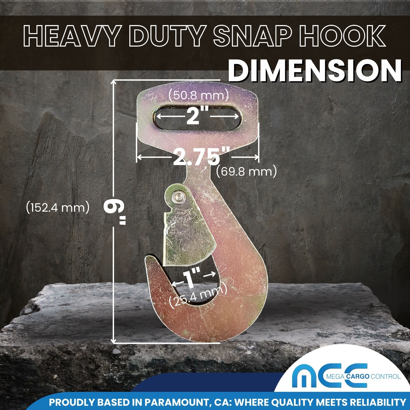 USA Heavy Duty 2″ Fixed Short End Strap w/ Flat Snap Hook for Auto Hauler Towing